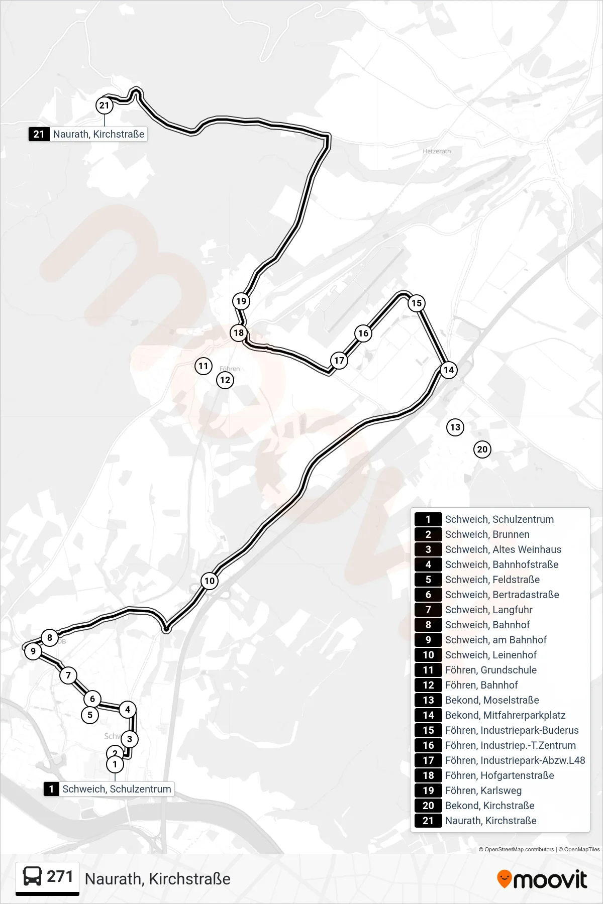 271 bus Line (Naurath, Kirchstraße) route and stops on a map