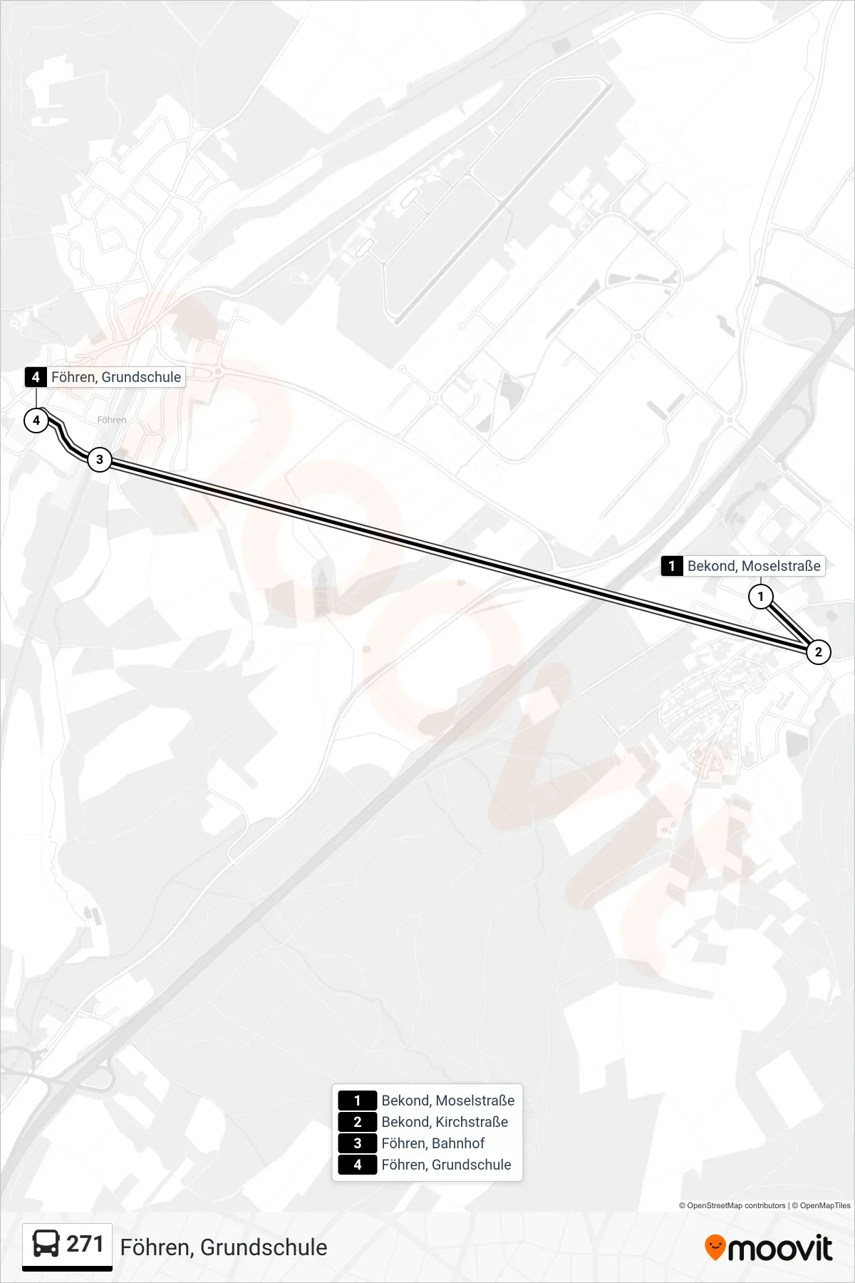 271 bus Line (Föhren, Grundschule) route and stops on a map