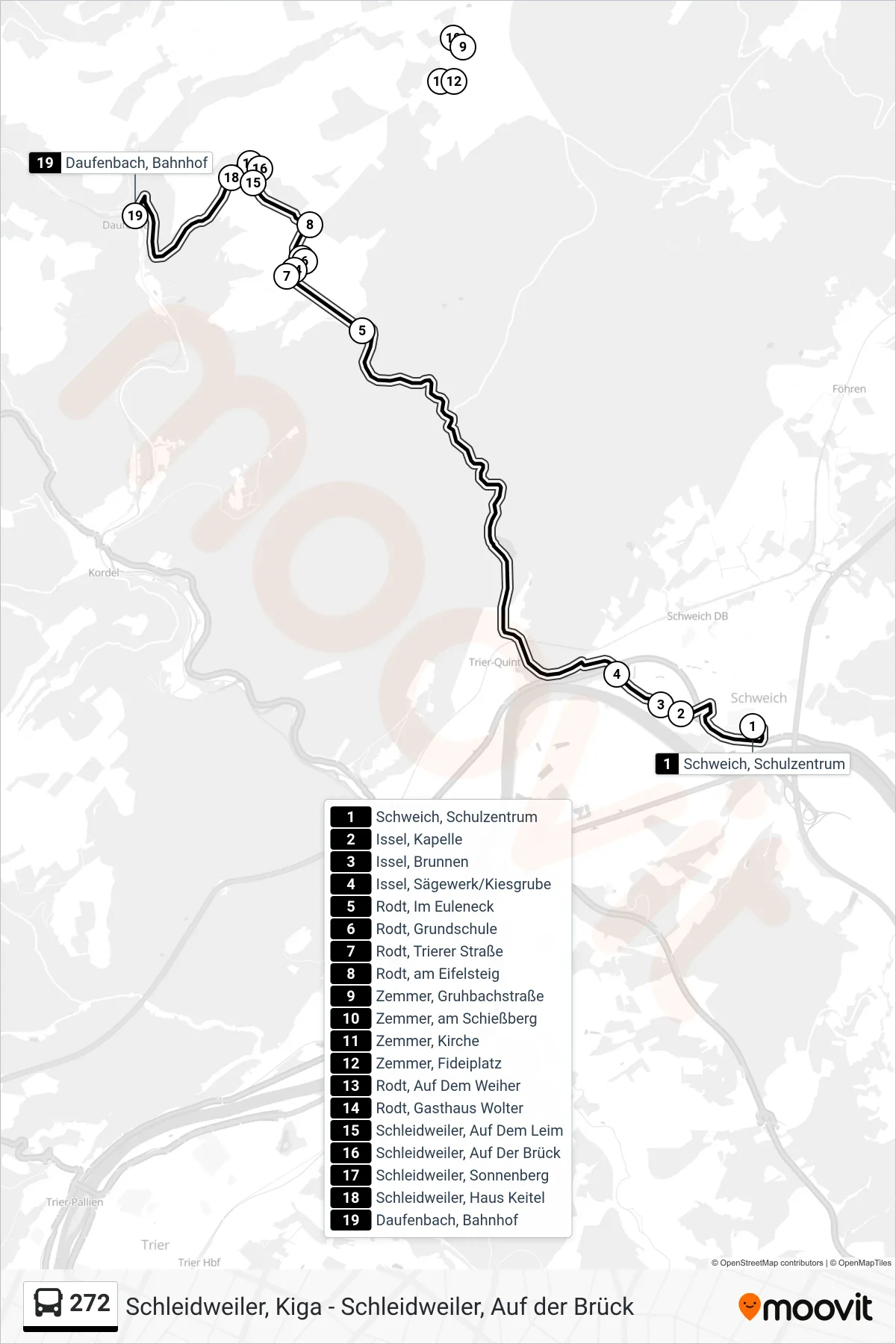 272 bus Line (Daufenbach, Bahnhof) route and stops on a map