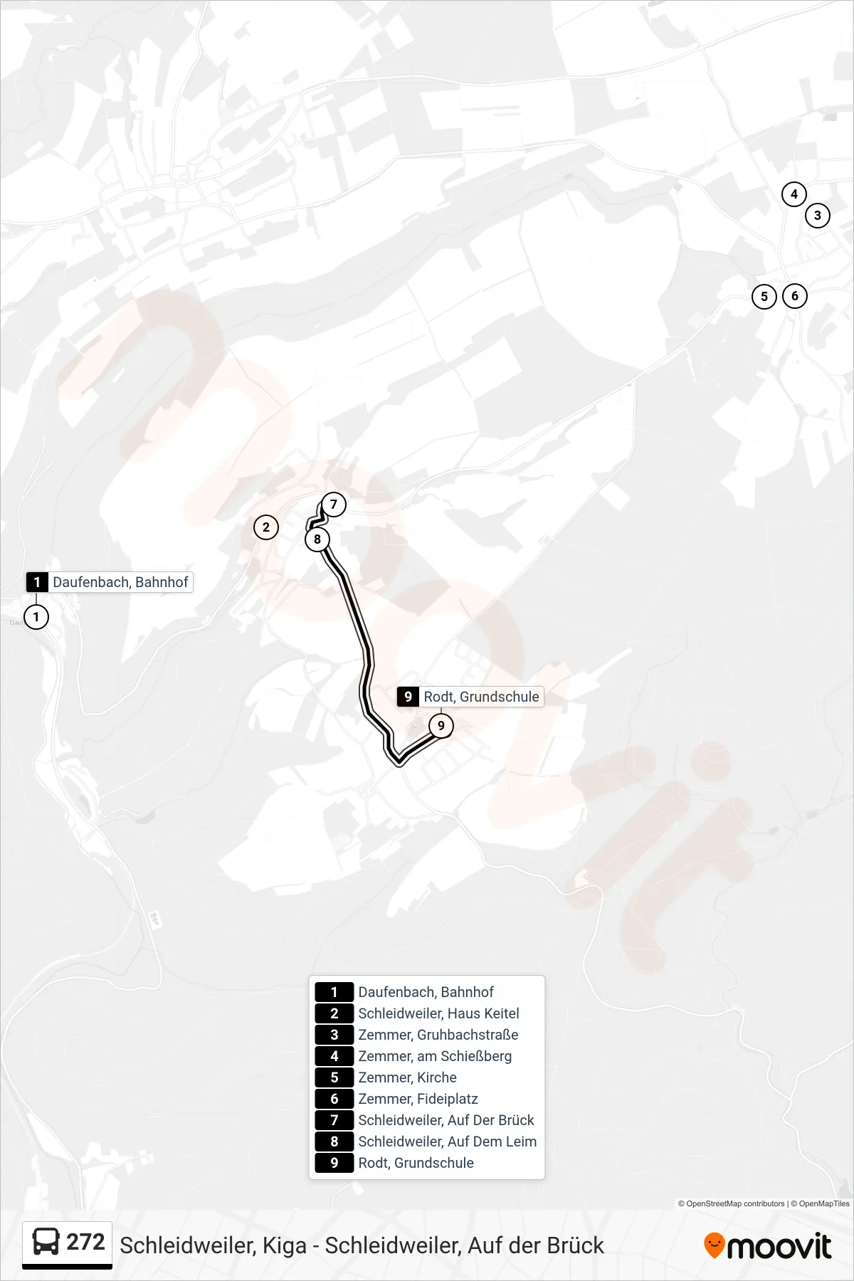 272 bus Line (Rodt, Grundschule) route and stops on a map