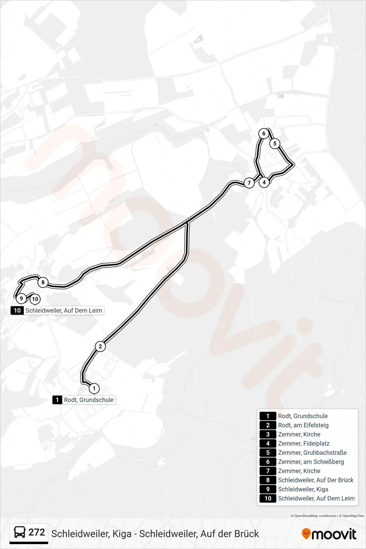 Linie 272 (Bus) Richtung Schleidweiler, Auf Dem Leim: Route und Haltestellen auf der Karte