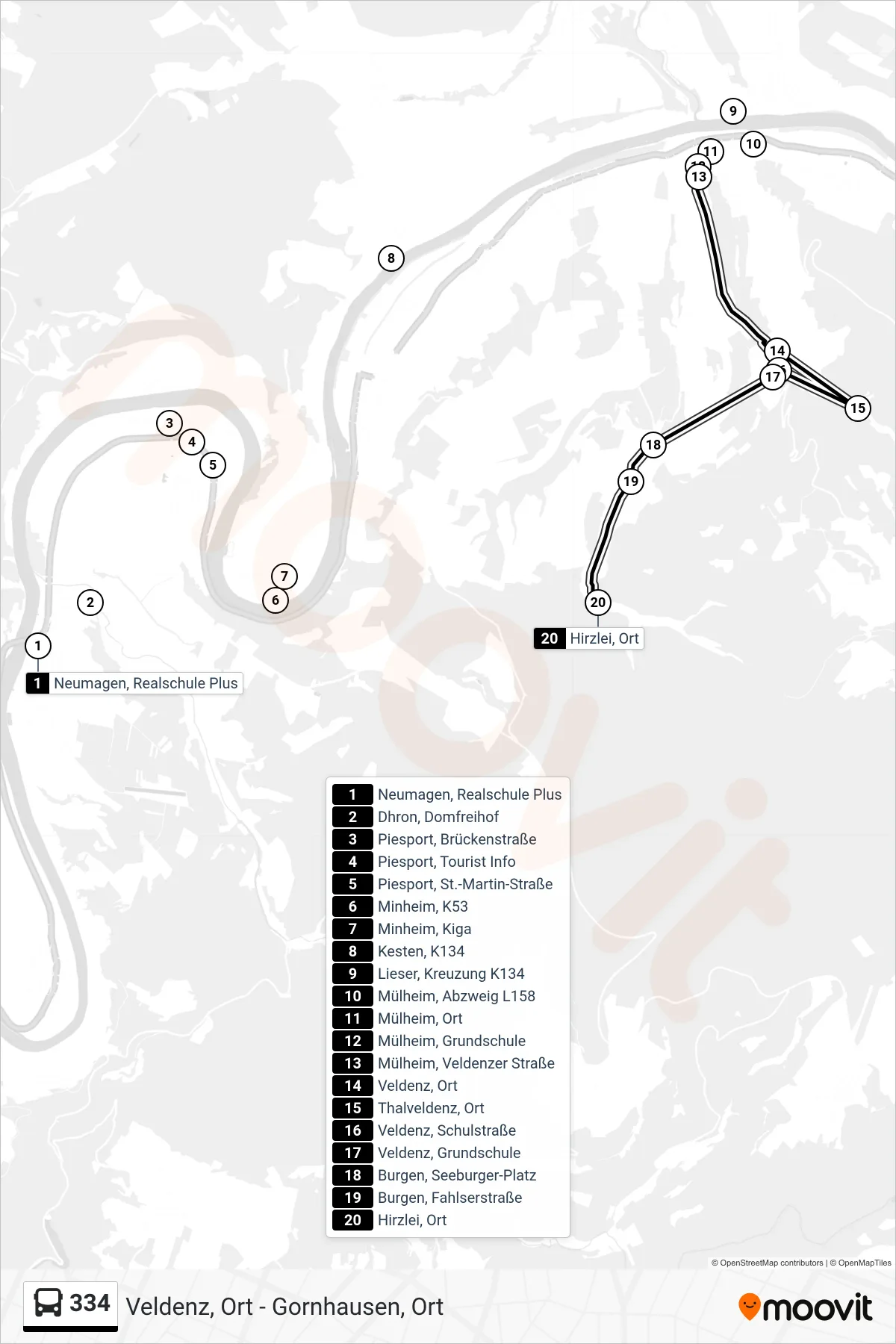 Linie 334 (Bus) Richtung Hirzlei, Ort: Route und Haltestellen auf der Karte