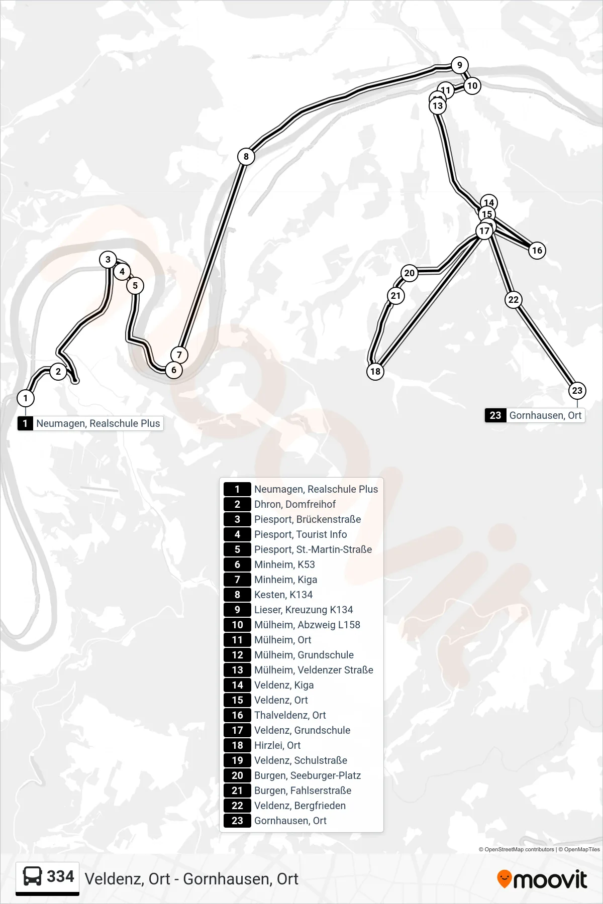 334 bus Line (Gornhausen, Ort) route and stops on a map
