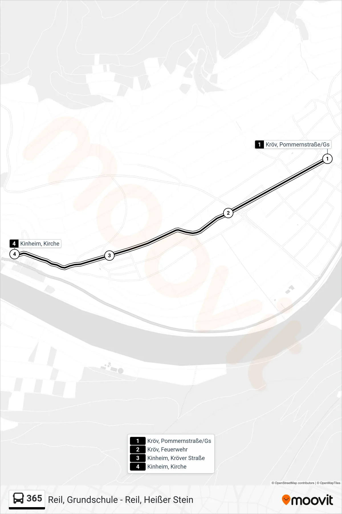 Linie 365 (Bus) Richtung Kinheim, Kirche: Route und Haltestellen auf der Karte