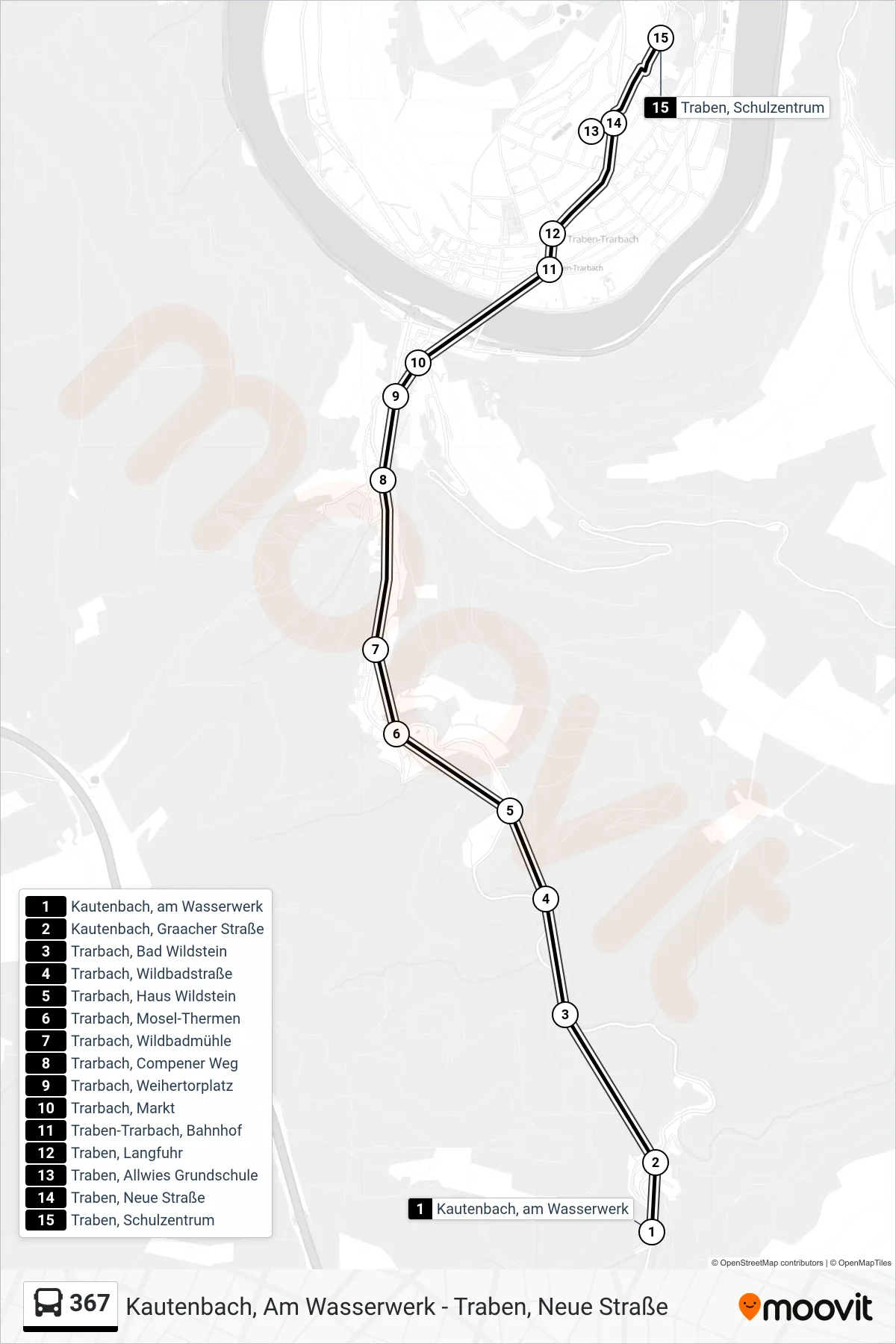 Linie 367 (Bus) Richtung Traben, Schulzentrum: Route und Haltestellen auf der Karte