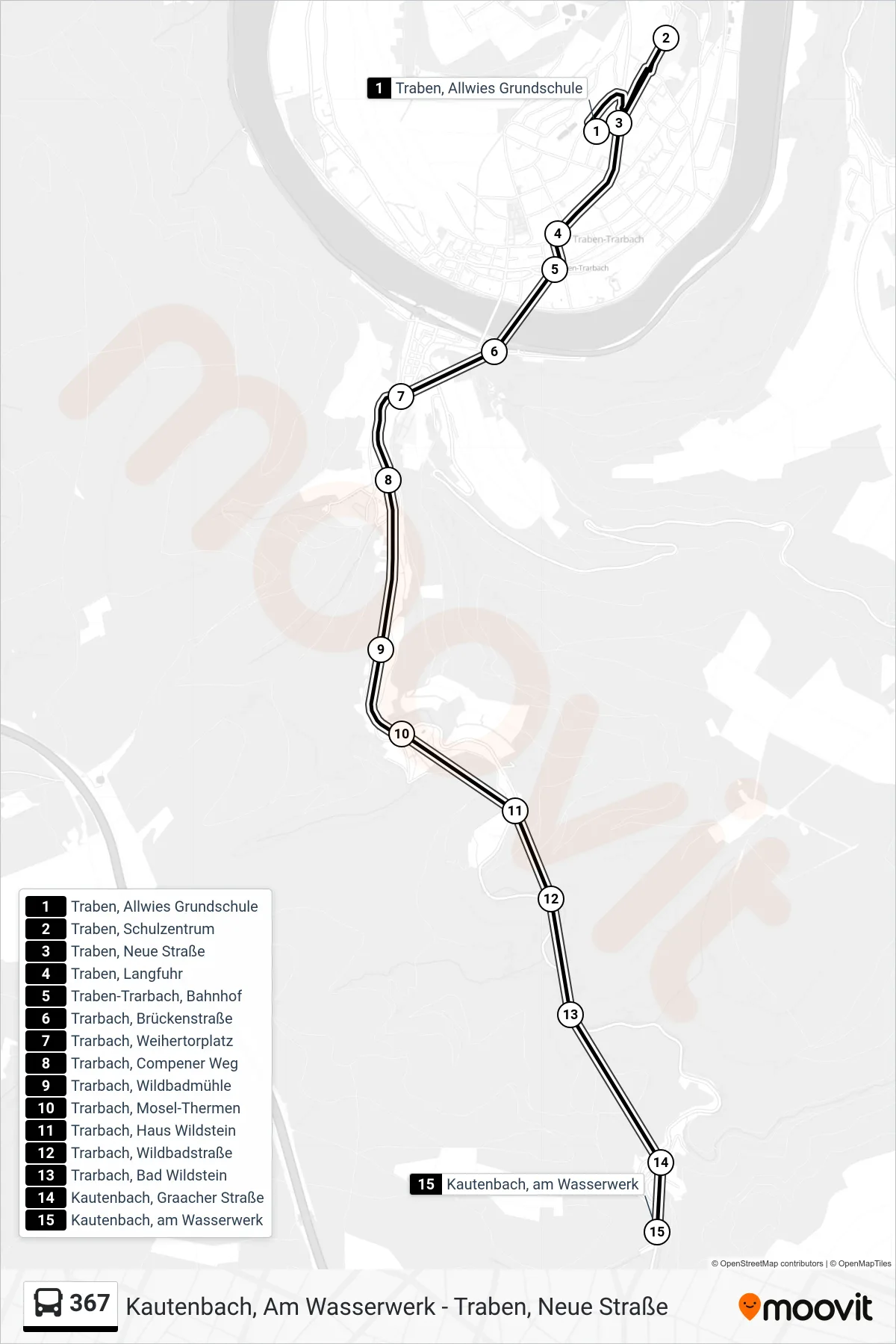 367 bus Line (Kautenbach, am Wasserwerk) route and stops on a map