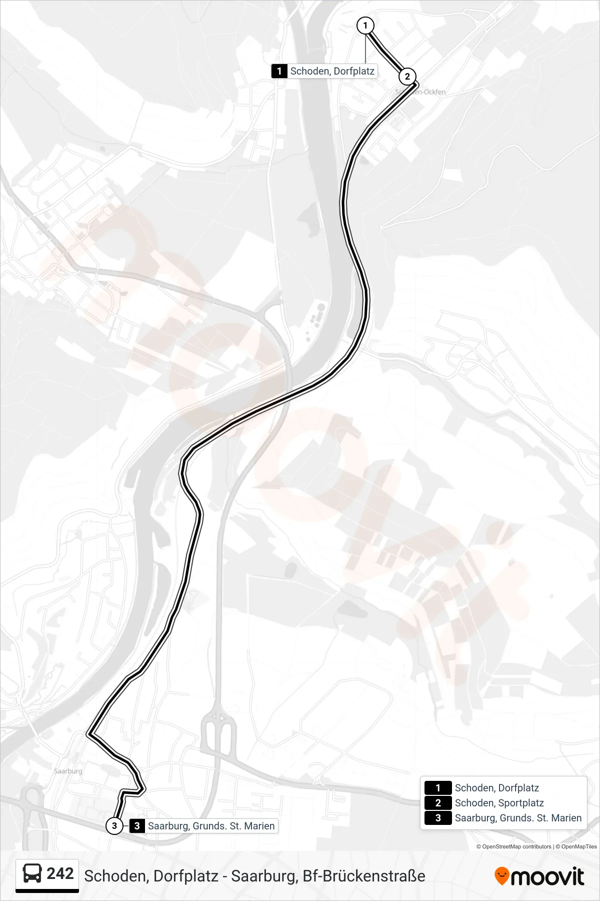 Linie 242 (Bus) Richtung Saarburg, Grunds. St. Marien: Route und Haltestellen auf der Karte
