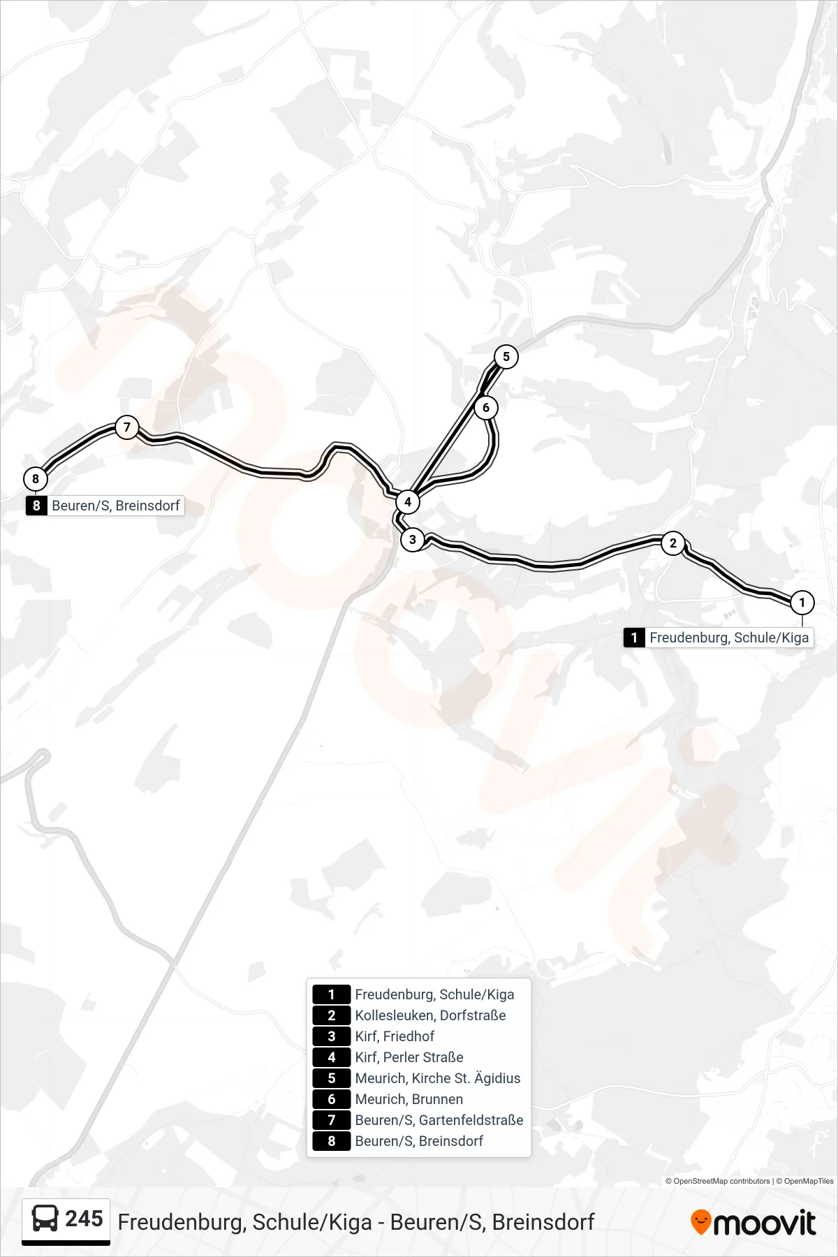 245 bus Line (Beuren/S, Breinsdorf) route and stops on a map