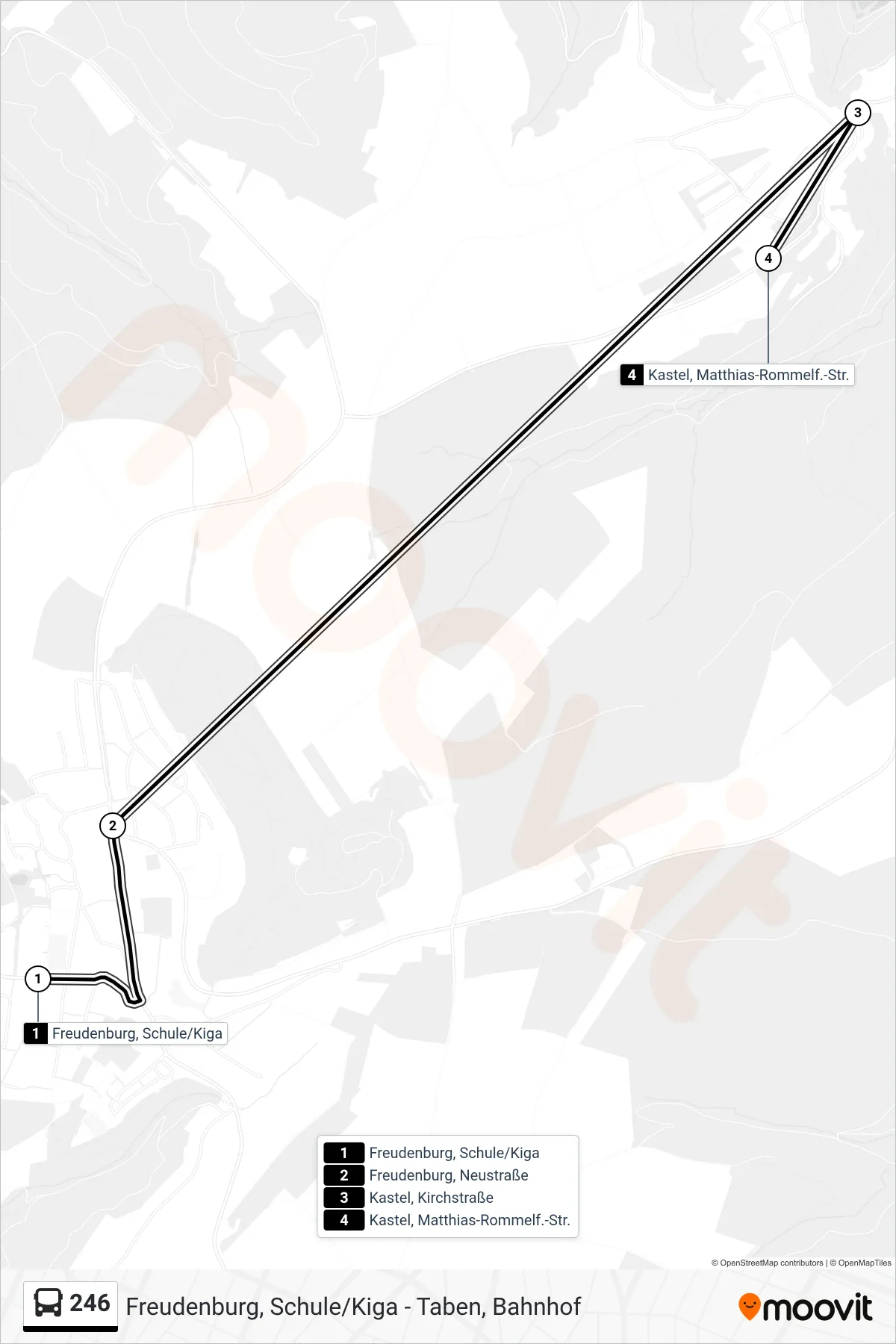 246 bus Line (Kastel, Matthias-Rommelf.-Str.) route and stops on a map