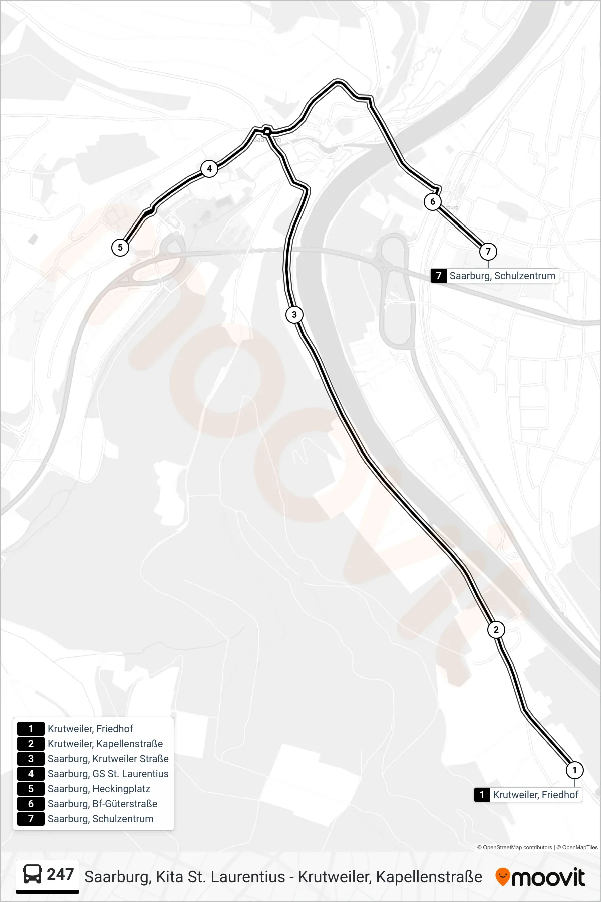 Linie 247 (Bus) Richtung Saarburg, Schulzentrum: Route und Haltestellen auf der Karte
