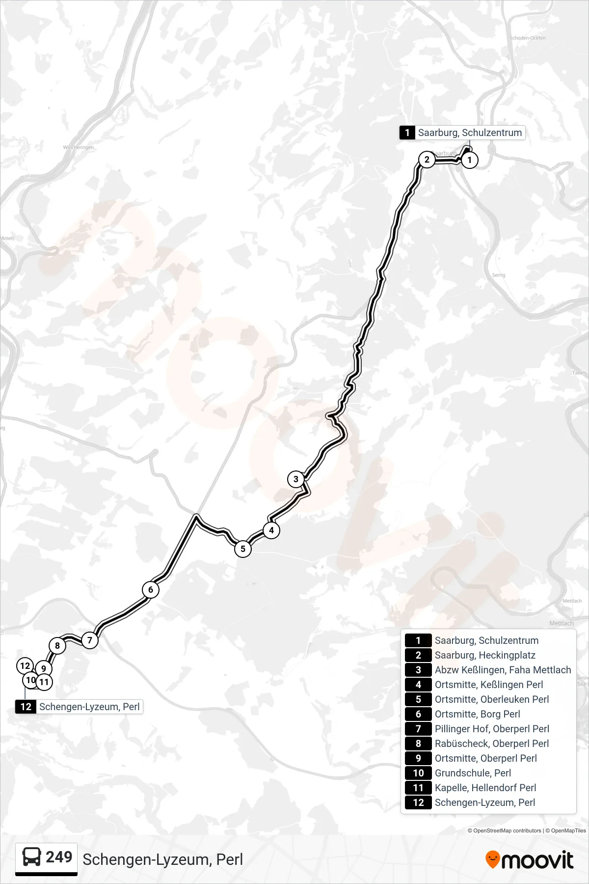 Linie 249 (Bus) Richtung Schengen-Lyzeum, Perl: Route und Haltestellen auf der Karte