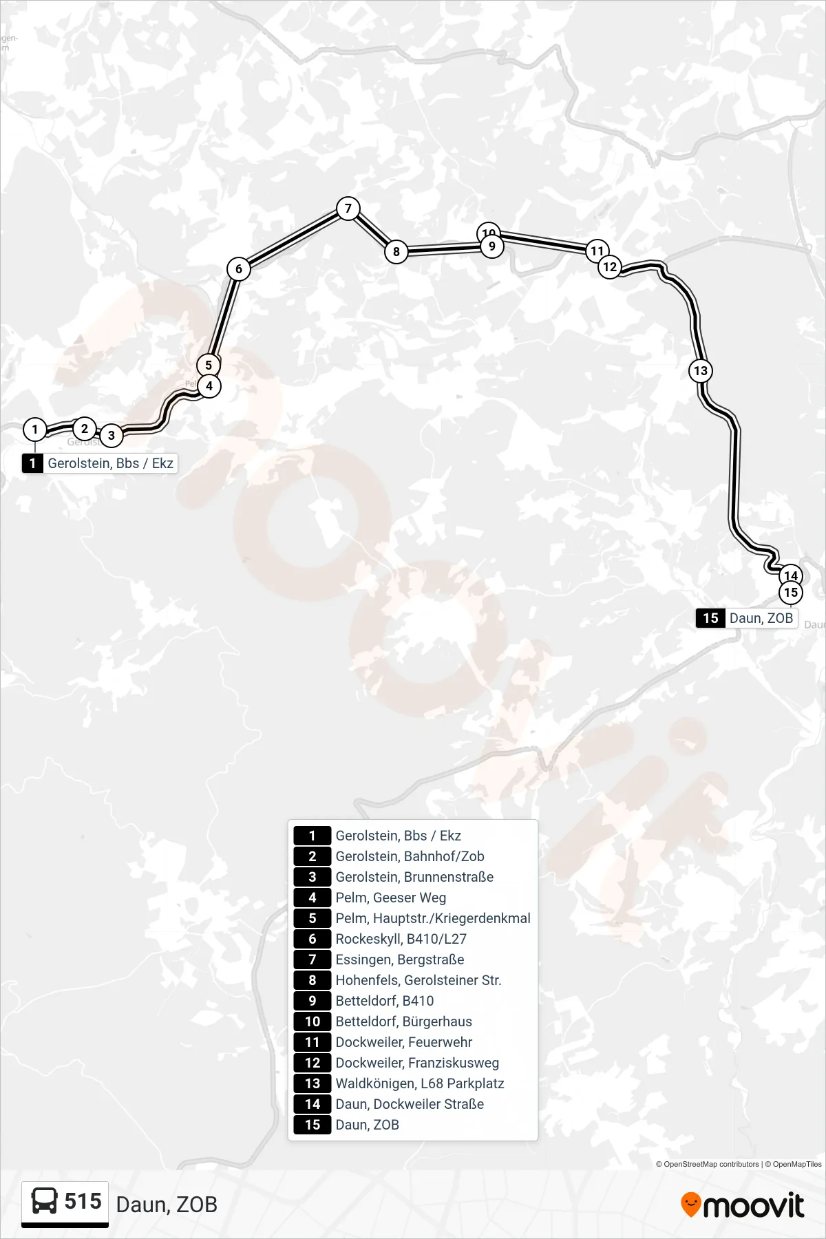 515 bus Line (Daun, ZOB) route and stops on a map