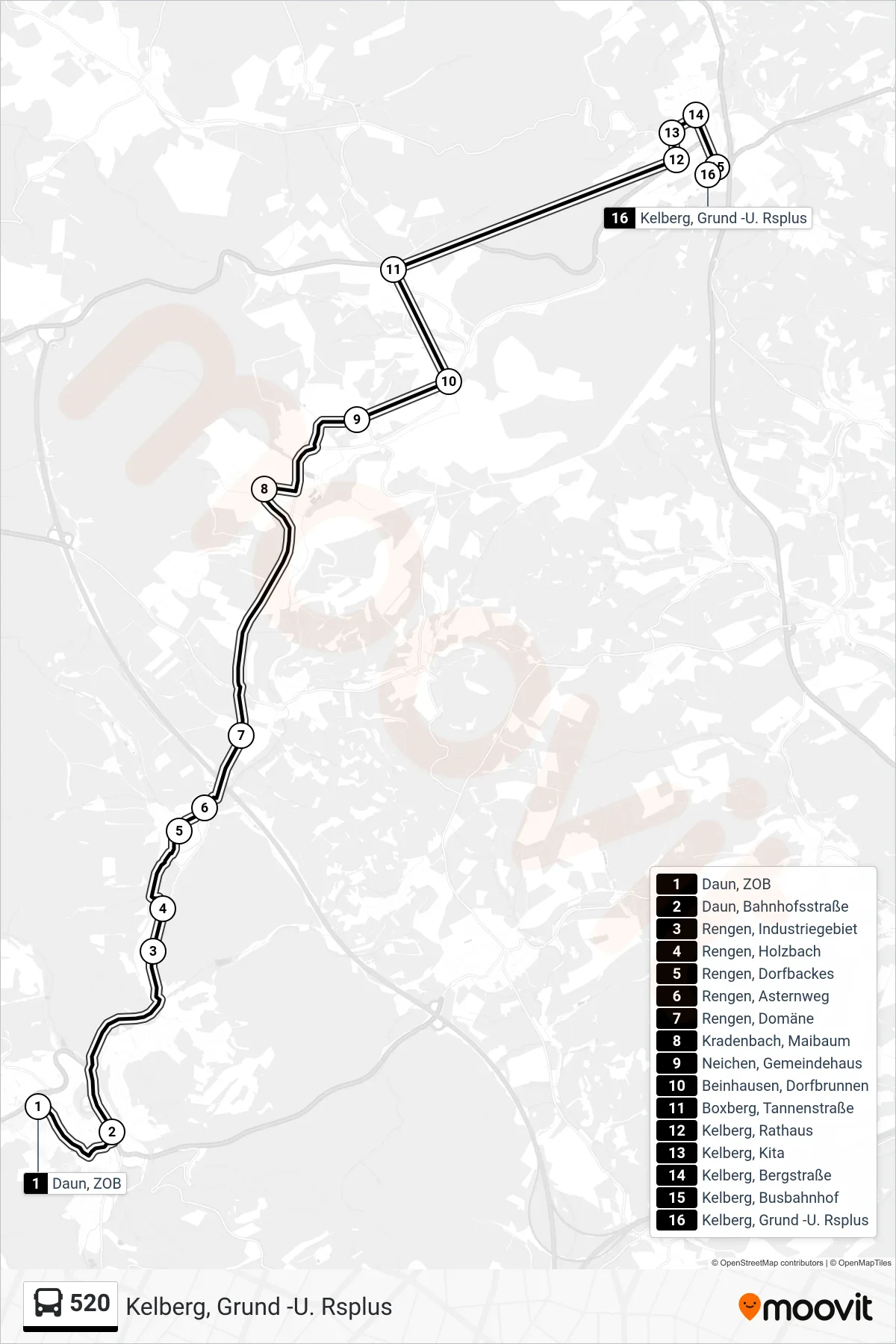 520 bus Line (Kelberg, Grund -U. Rsplus) route and stops on a map