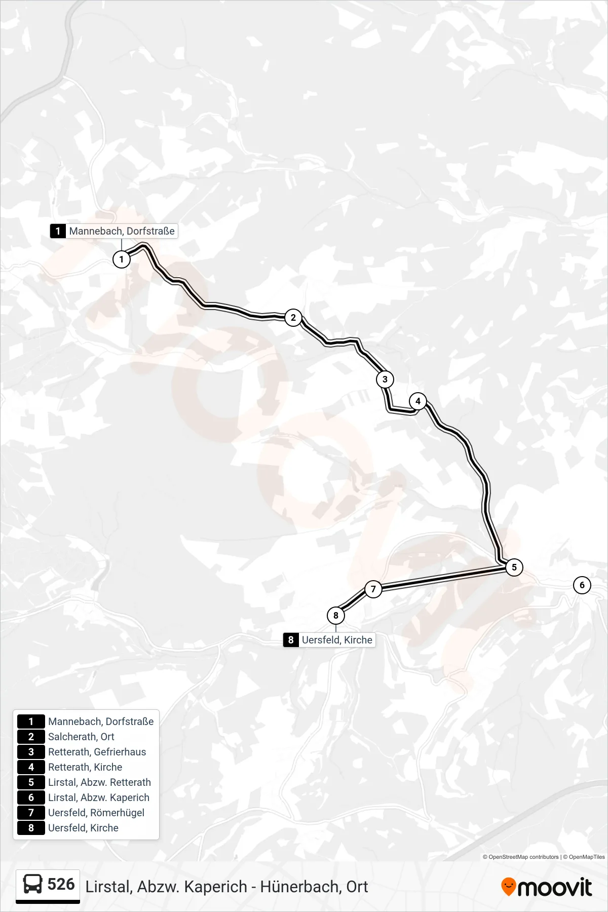 526 bus Line (Uersfeld, Kirche) route and stops on a map