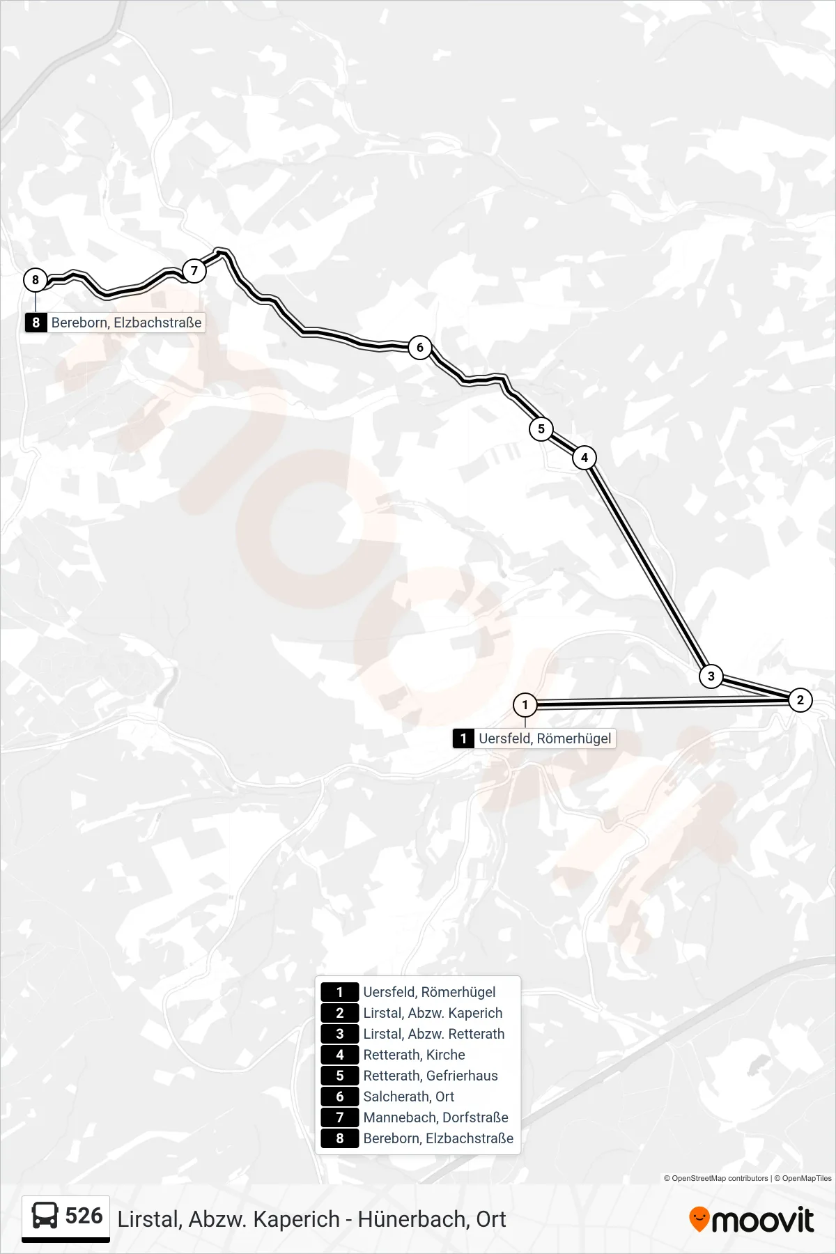526 bus Line (Bereborn, Elzbachstraße) route and stops on a map