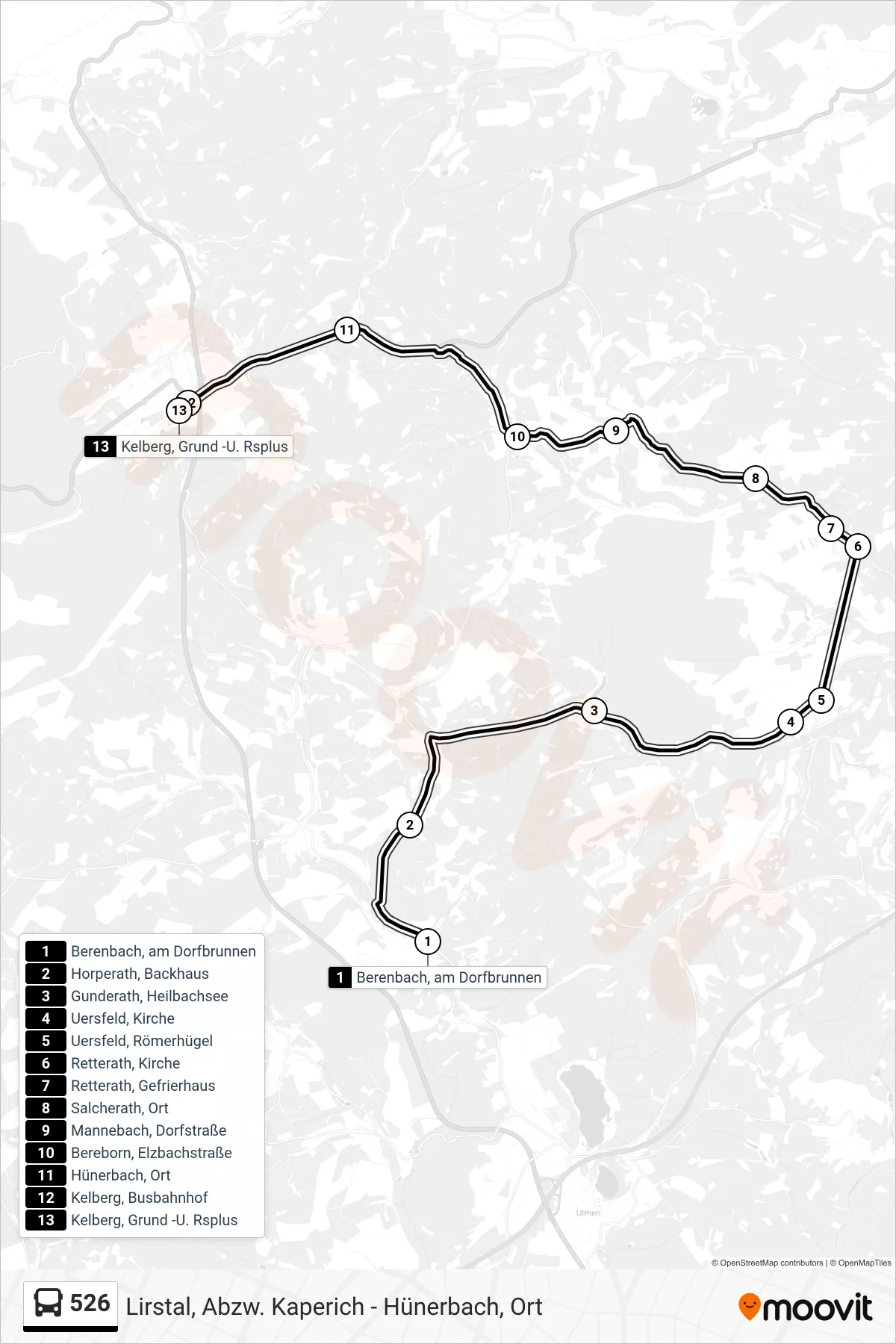 526 bus Line (Kelberg, Grund -U. Rsplus) route and stops on a map