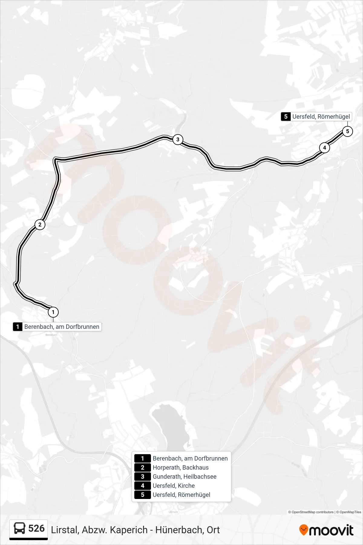 526 bus Line (Uersfeld, Römerhügel) route and stops on a map