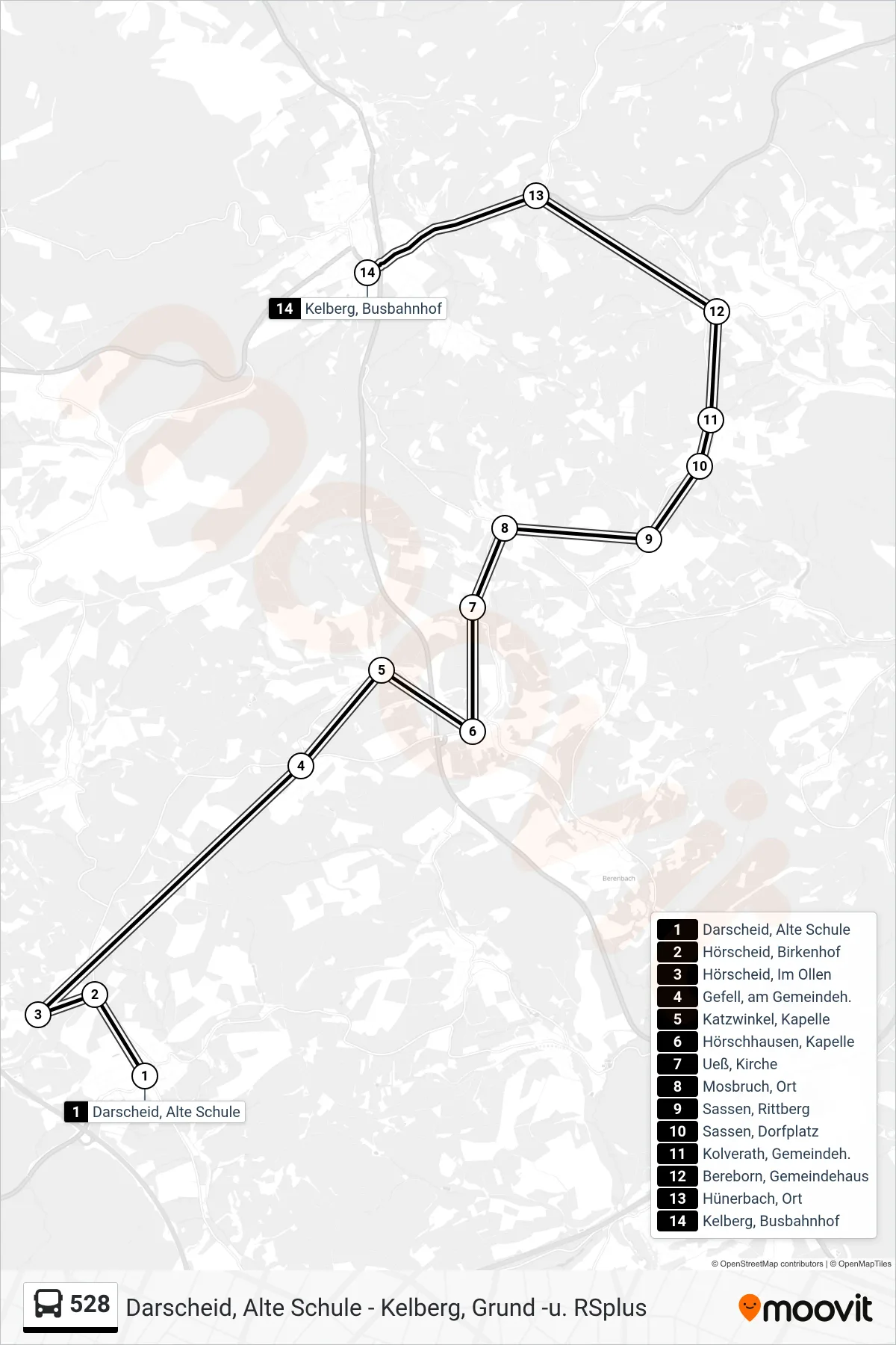 528 bus Line (Kelberg, Busbahnhof) route and stops on a map