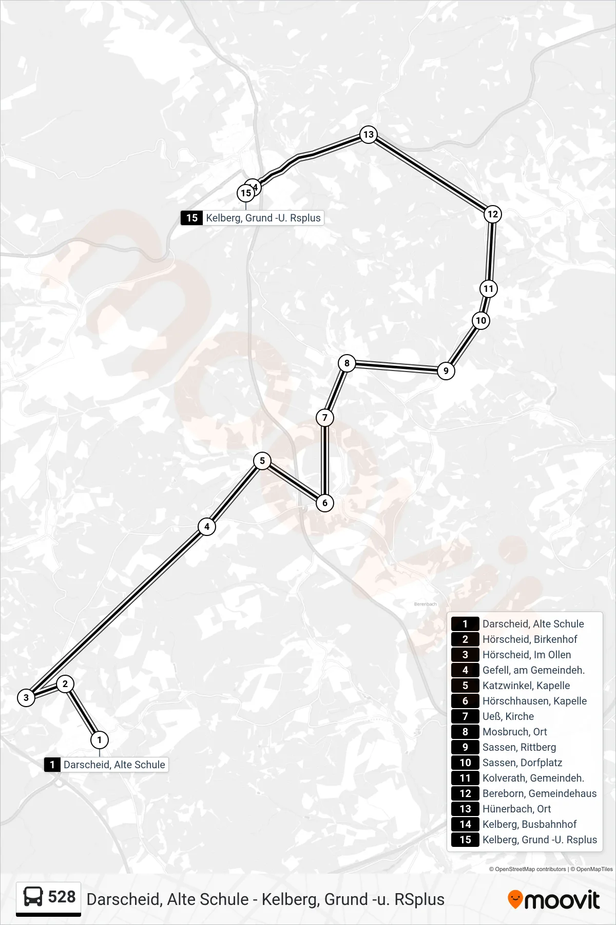 Linie 528 (Bus) Richtung Kelberg, Grund -U. Rsplus: Route und Haltestellen auf der Karte