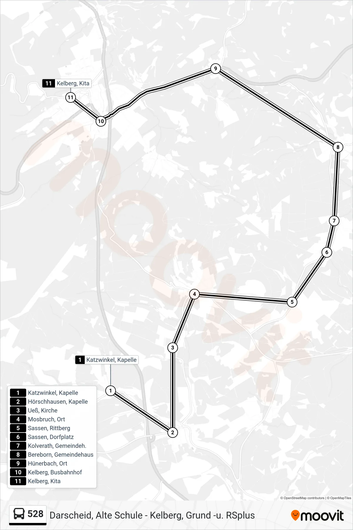 528 bus Line (Kelberg, Kita) route and stops on a map