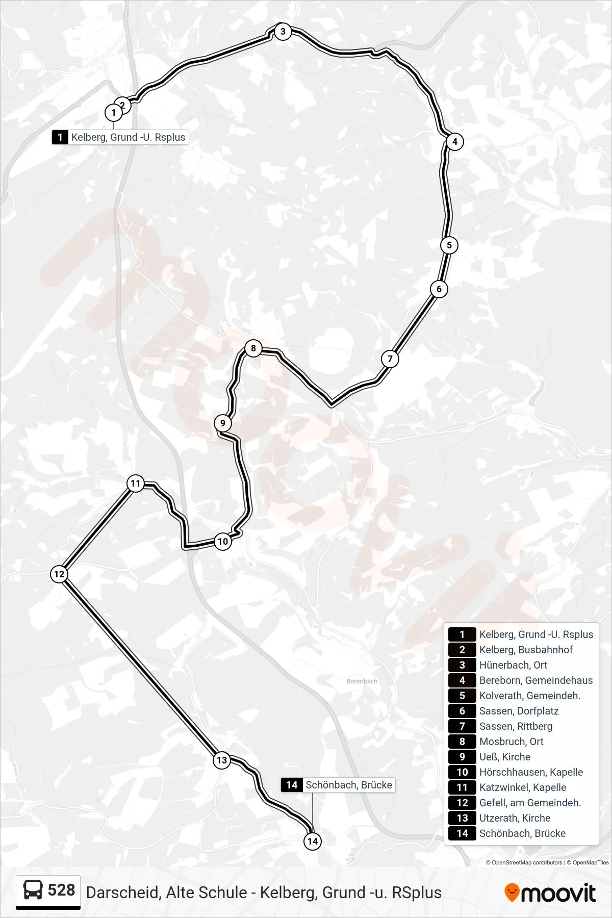 528 bus Line (Schönbach, Brücke) route and stops on a map