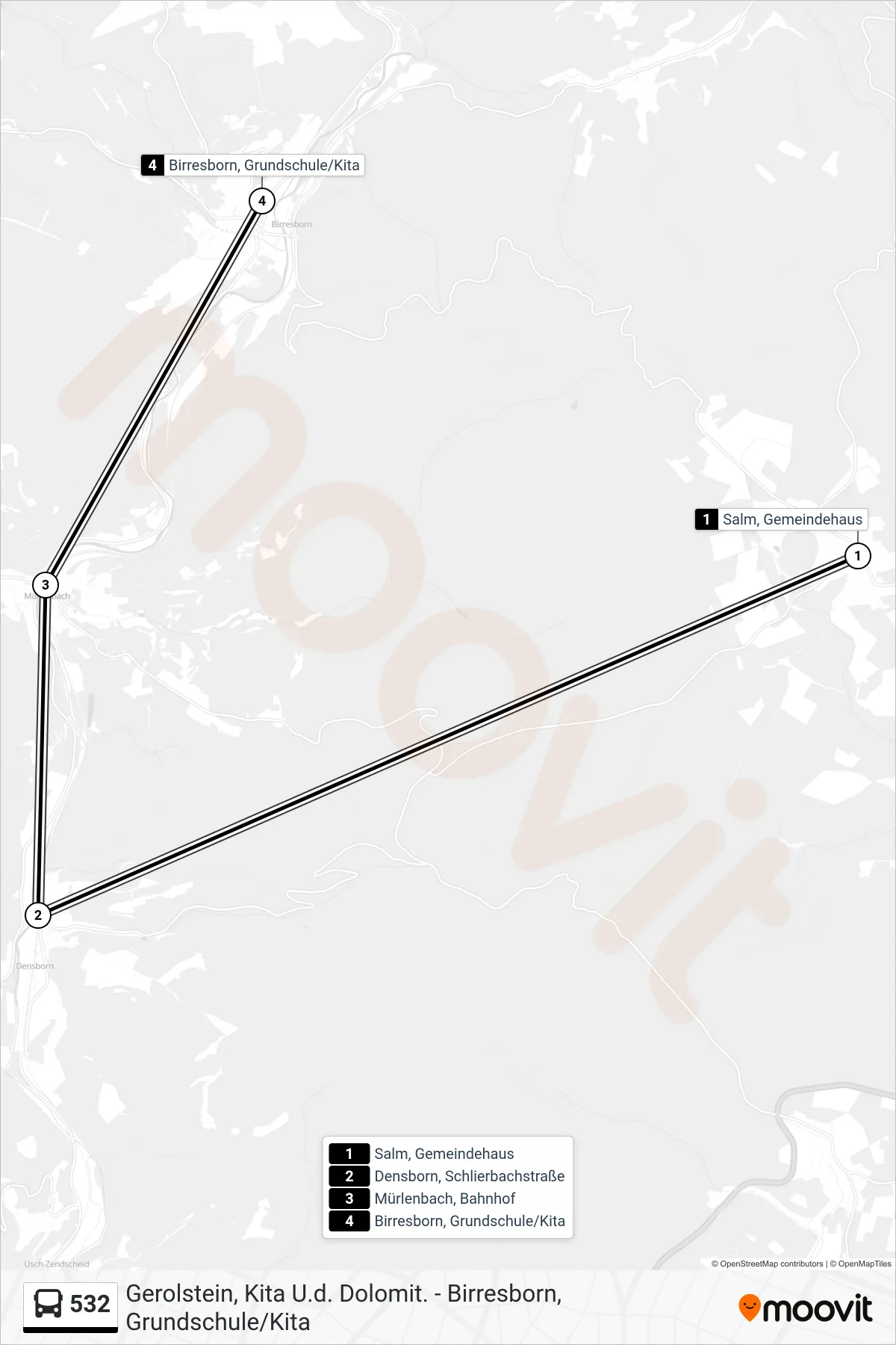 532 bus Line (Birresborn, Grundschule/Kita) route and stops on a map