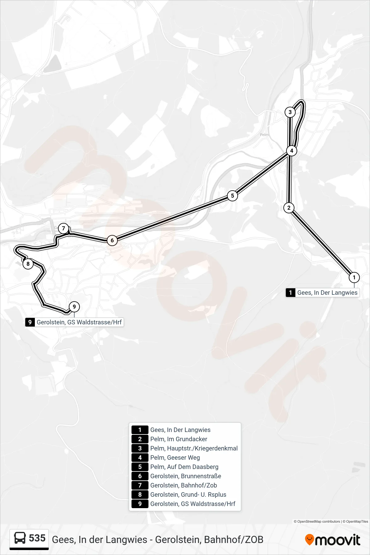 Linie 535 (Bus) Richtung Gerolstein, GS Waldstrasse/Hrf: Route und Haltestellen auf der Karte
