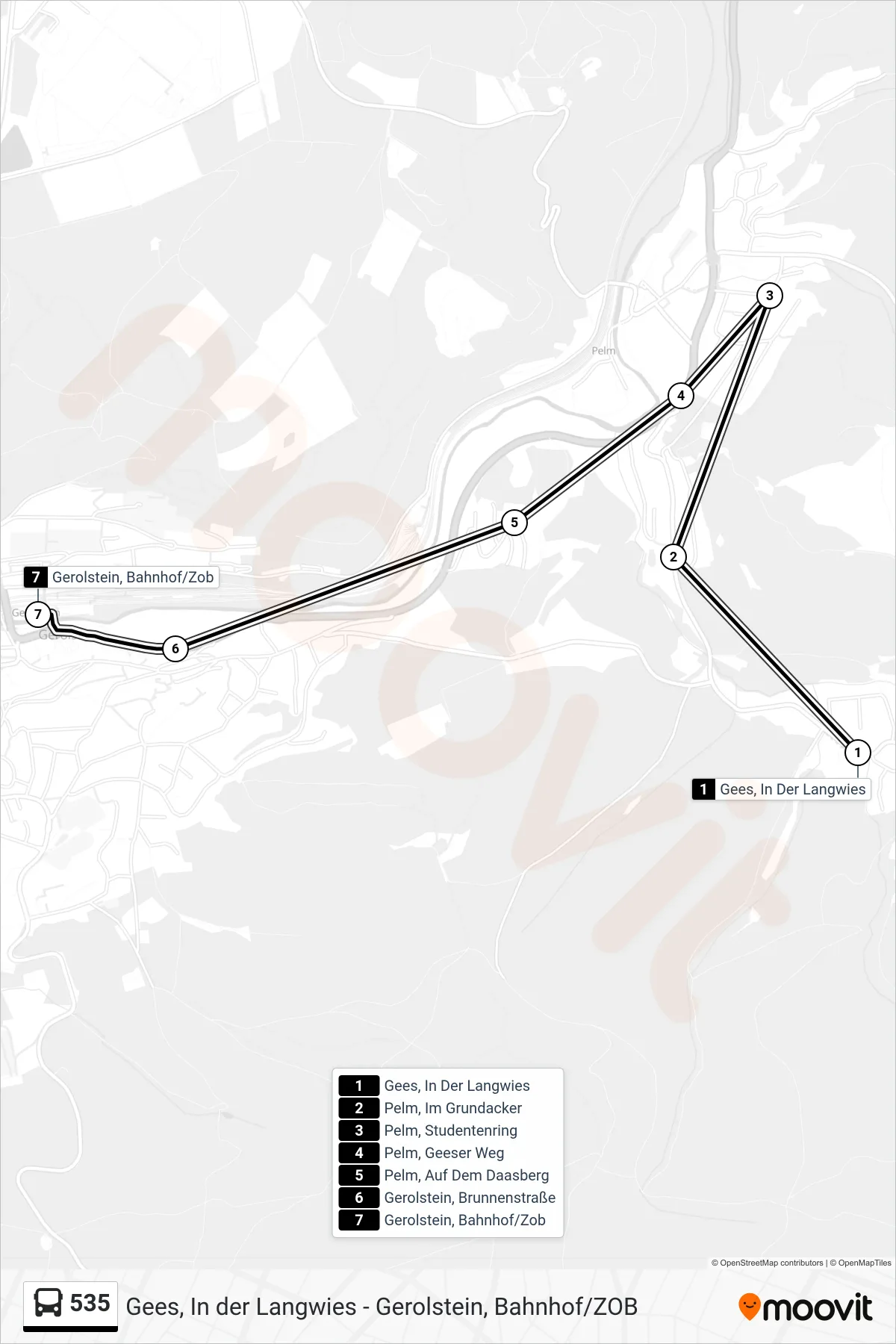 Linie 535 (Bus) Richtung Gerolstein, Bahnhof/Zob: Route und Haltestellen auf der Karte