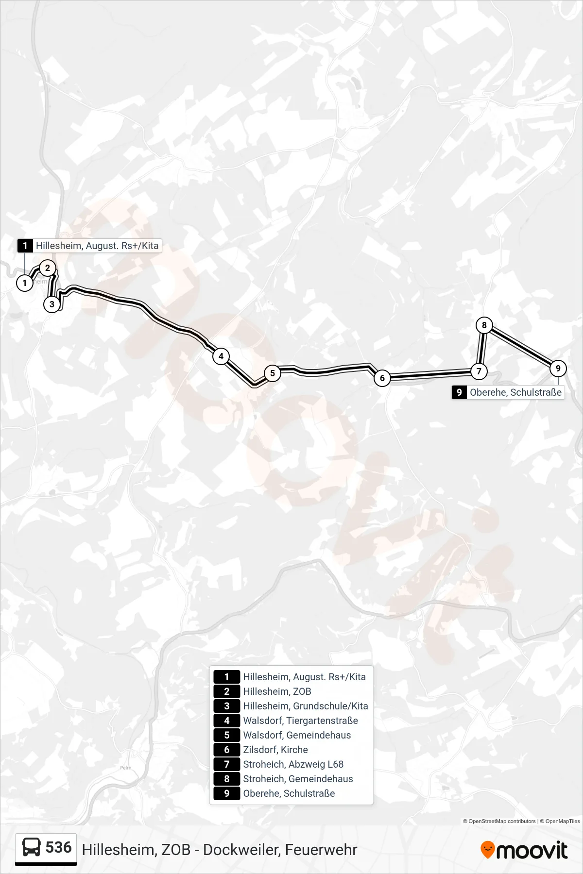536 bus Line (Oberehe, Schulstraße) route and stops on a map