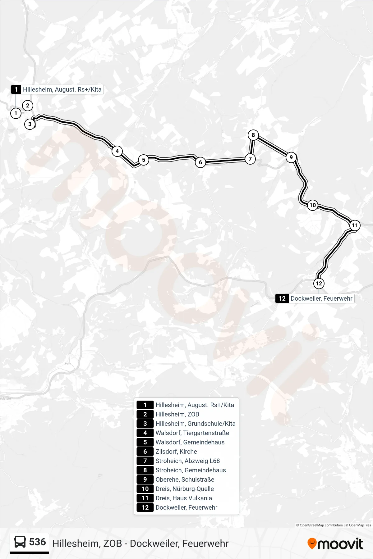 Linie 536 (Bus) Richtung Dockweiler, Feuerwehr: Route und Haltestellen auf der Karte