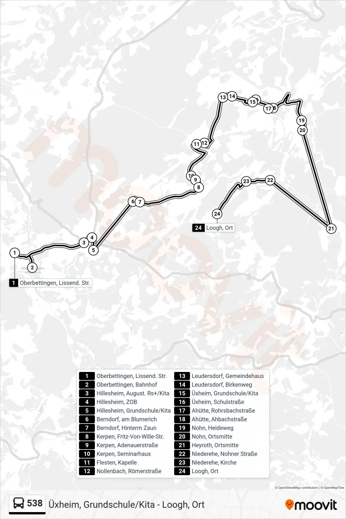 Linie 538 (Bus) Richtung Loogh, Ort: Route und Haltestellen auf der Karte