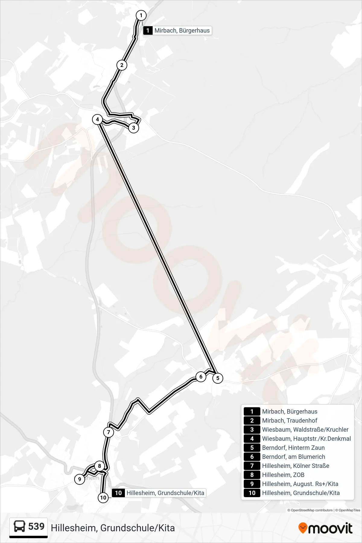 Linie 539 (Bus) Richtung Hillesheim, Grundschule/Kita: Route und Haltestellen auf der Karte