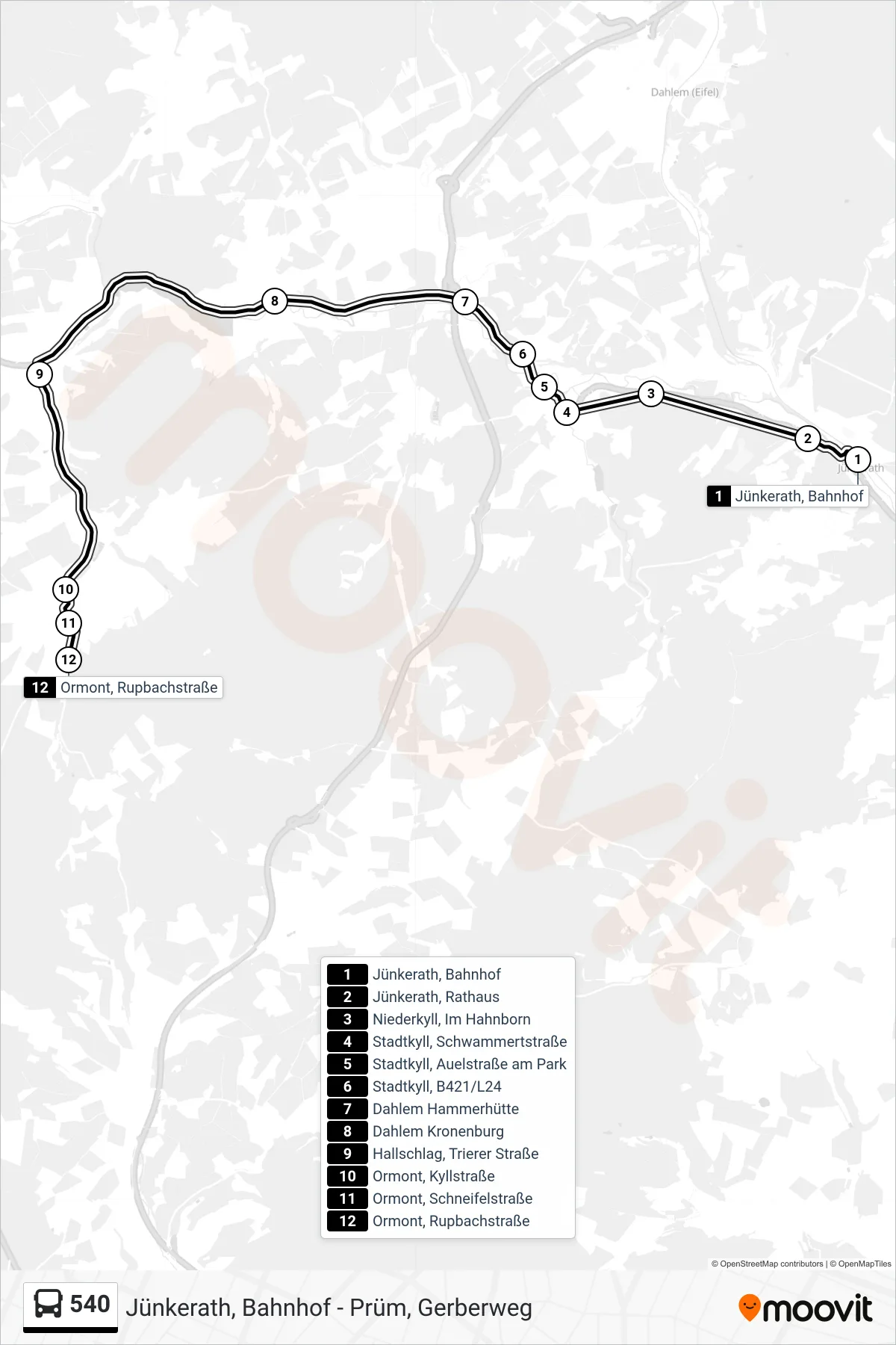 Linie 540 (Bus) Richtung Ormont, Rupbachstraße: Route und Haltestellen auf der Karte