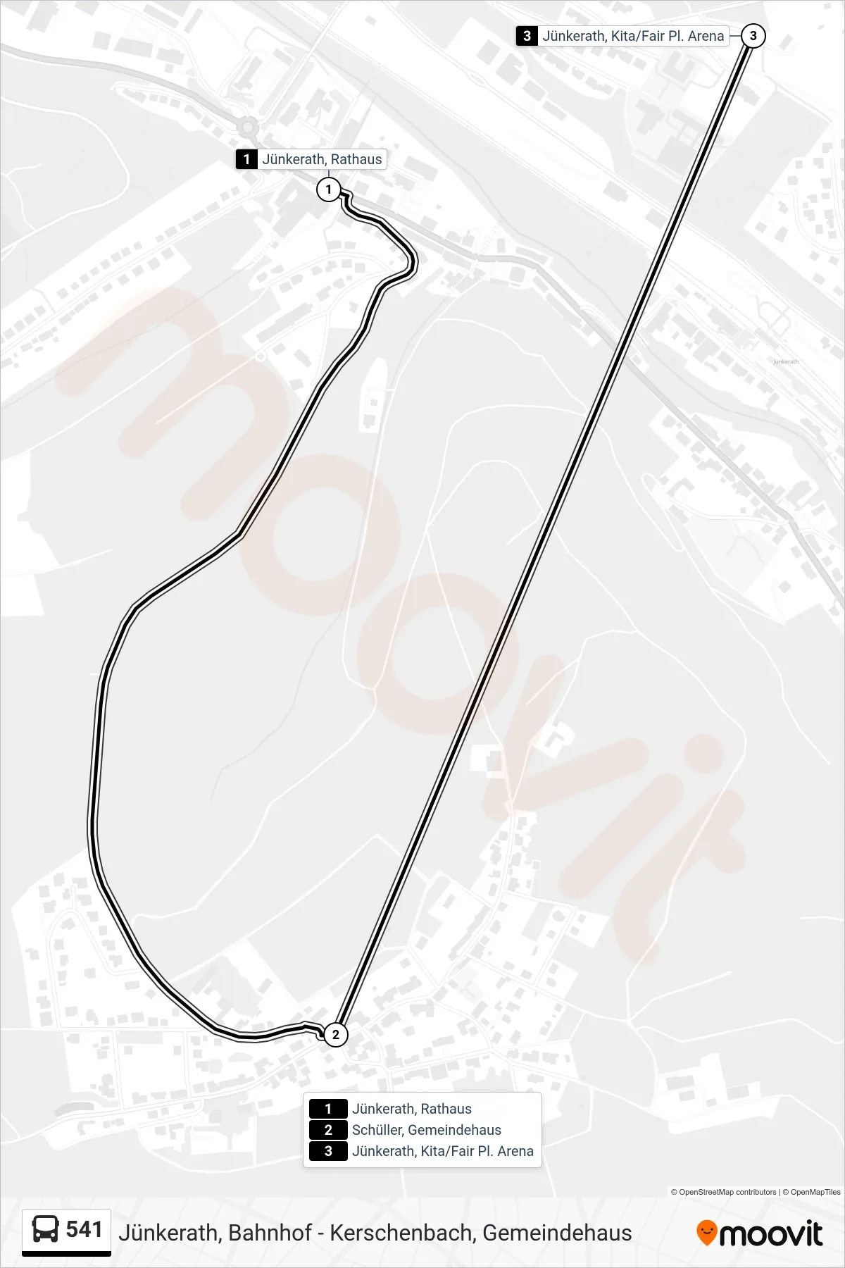 541 bus Line (Jünkerath, Kita/Fair Pl. Arena) route and stops on a map