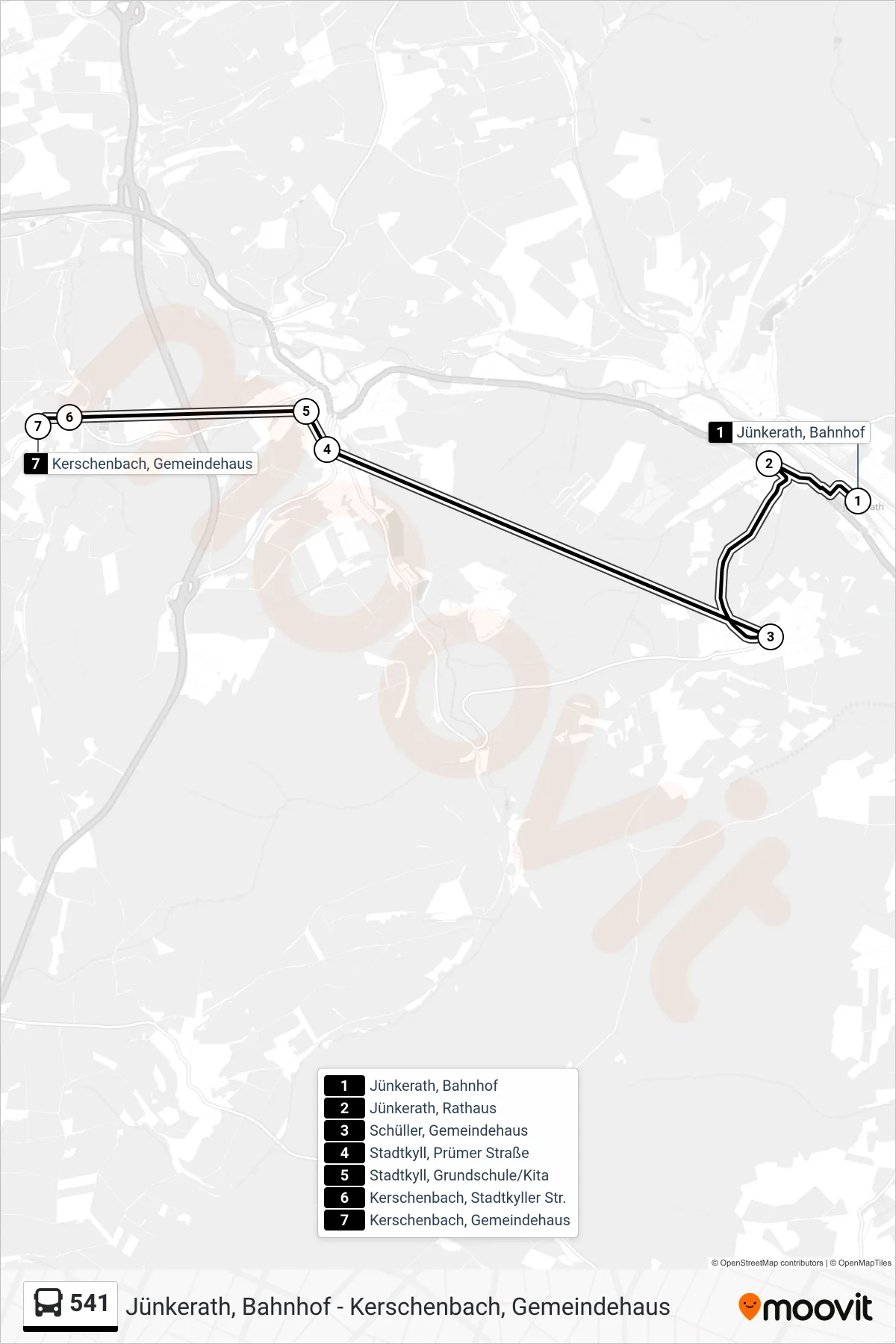 541 bus Line (Kerschenbach, Gemeindehaus) route and stops on a map