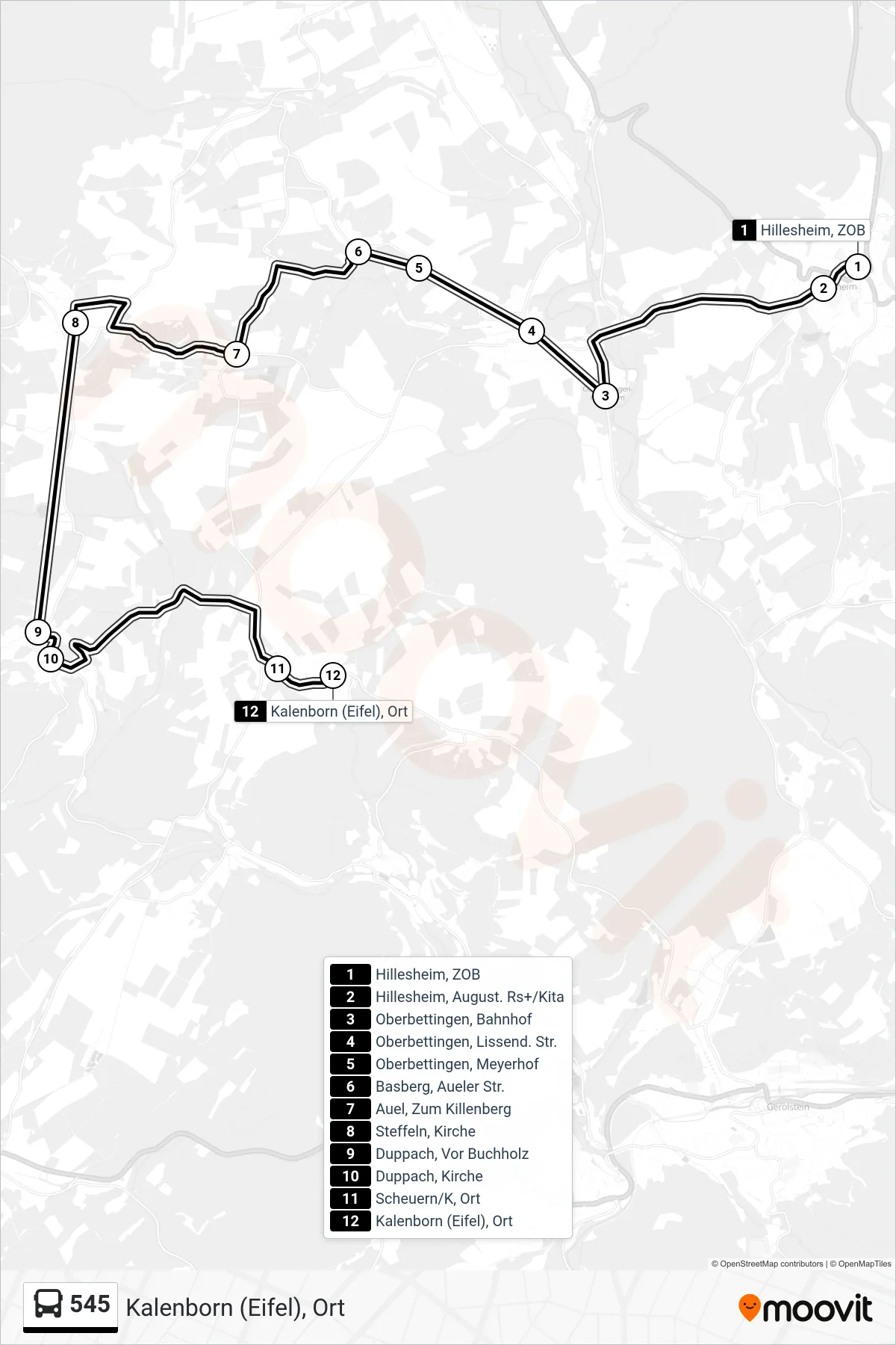 545 bus Line (Kalenborn (Eifel), Ort) route and stops on a map