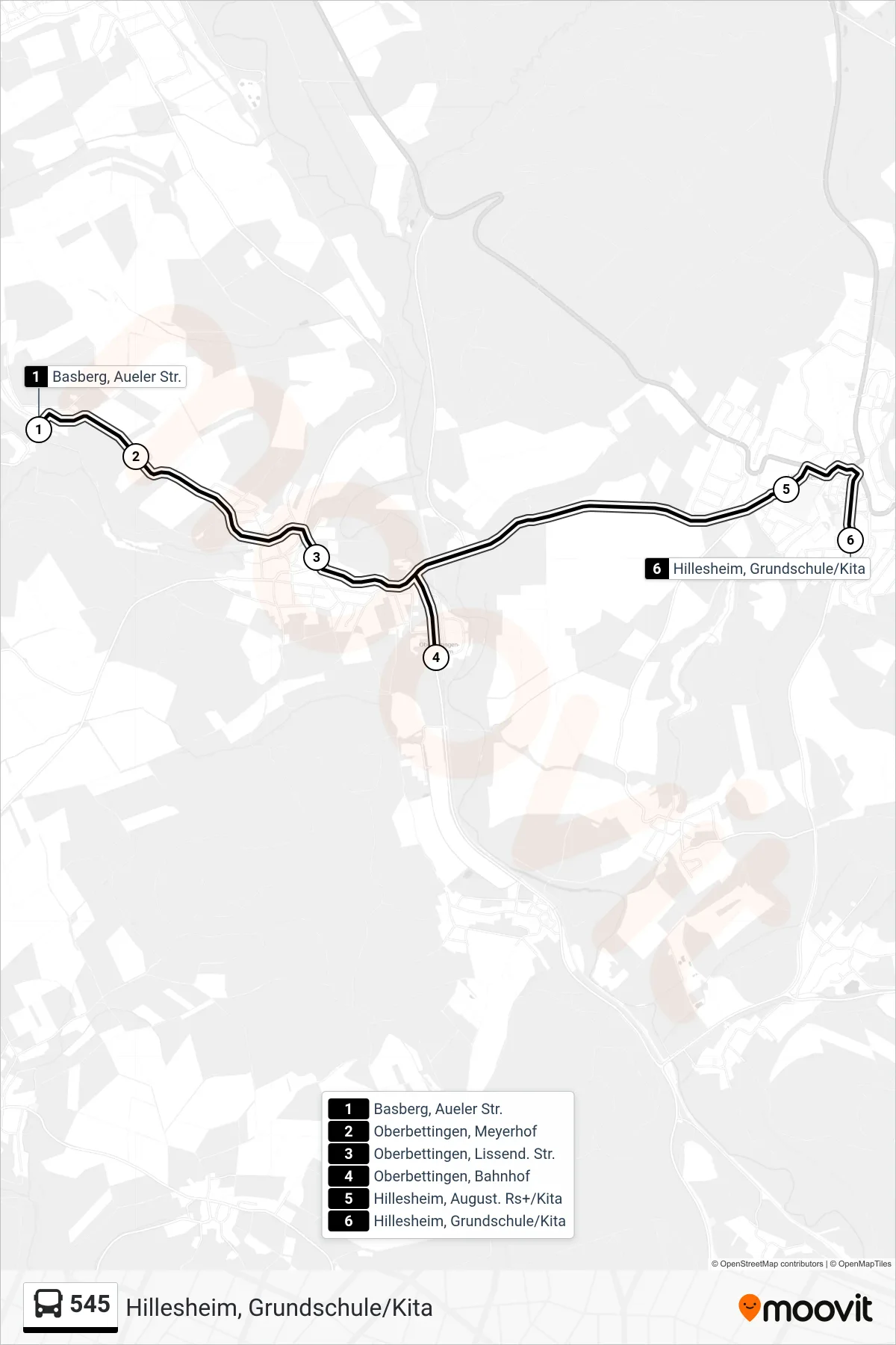 545 bus Line (Hillesheim, Grundschule/Kita) route and stops on a map