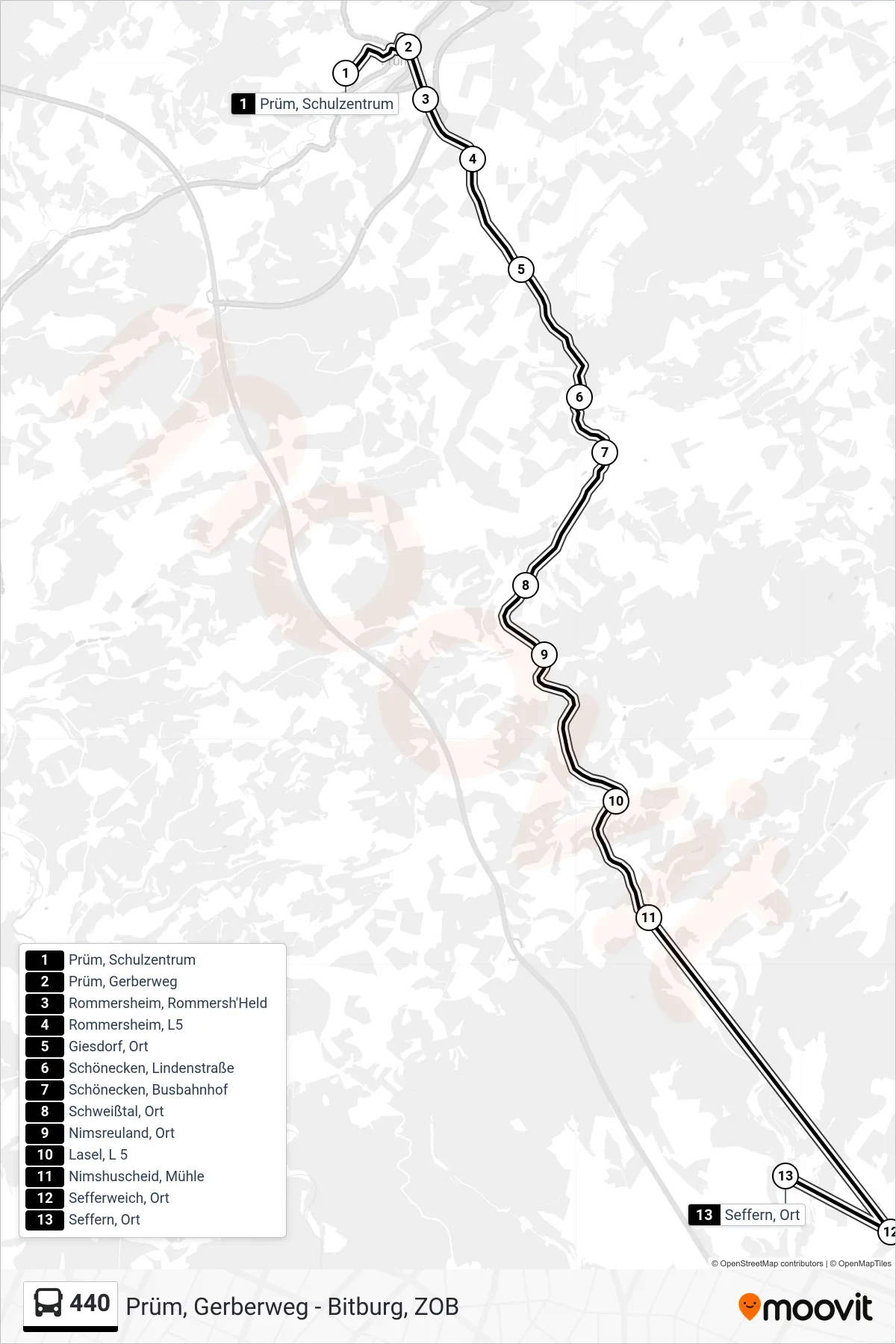 440 bus Line (Seffern, Ort) route and stops on a map