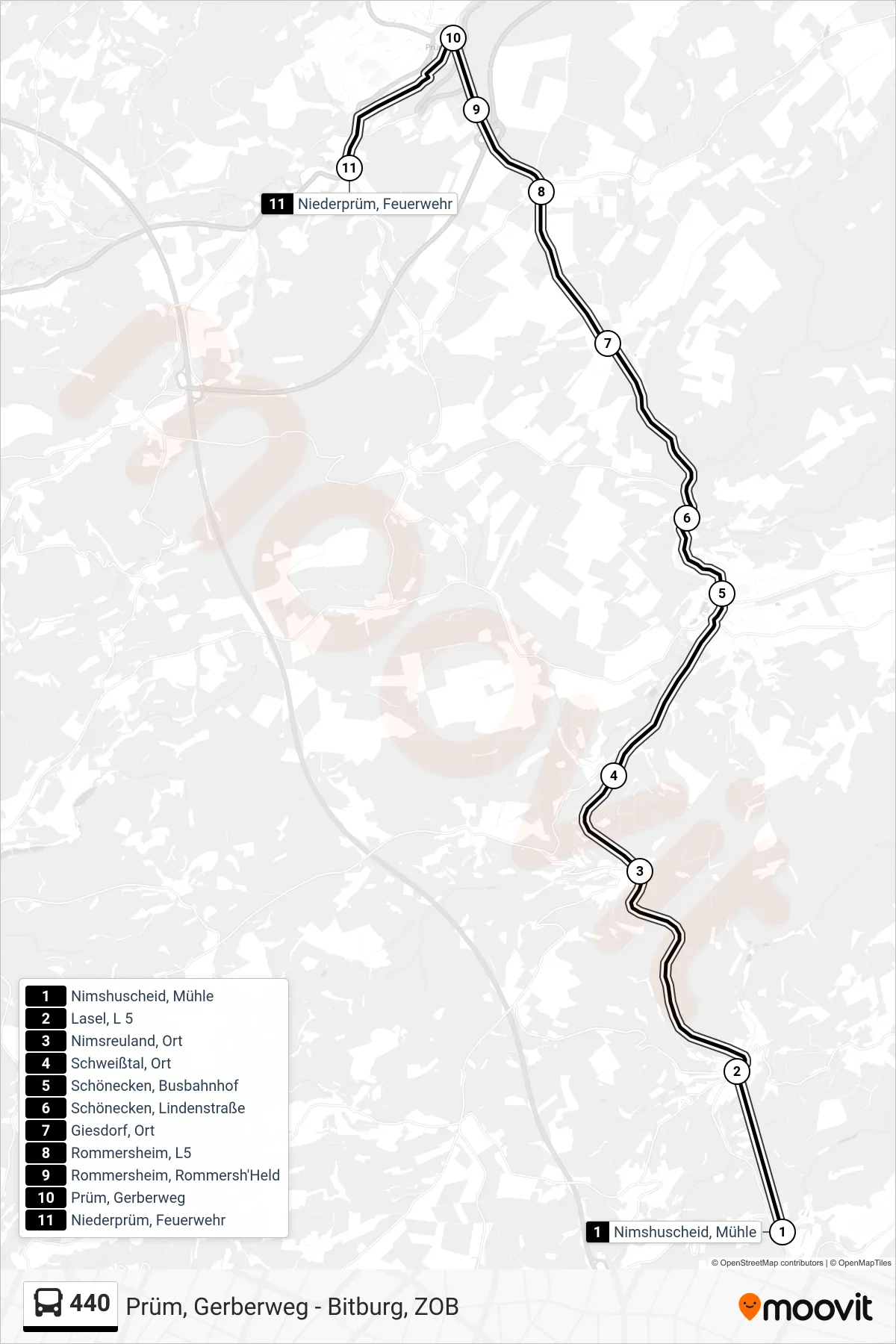440 bus Line (Niederprüm, Feuerwehr) route and stops on a map