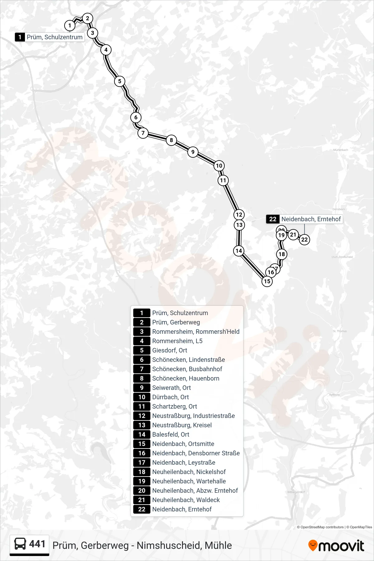 441 bus Line (Neidenbach, Erntehof) route and stops on a map