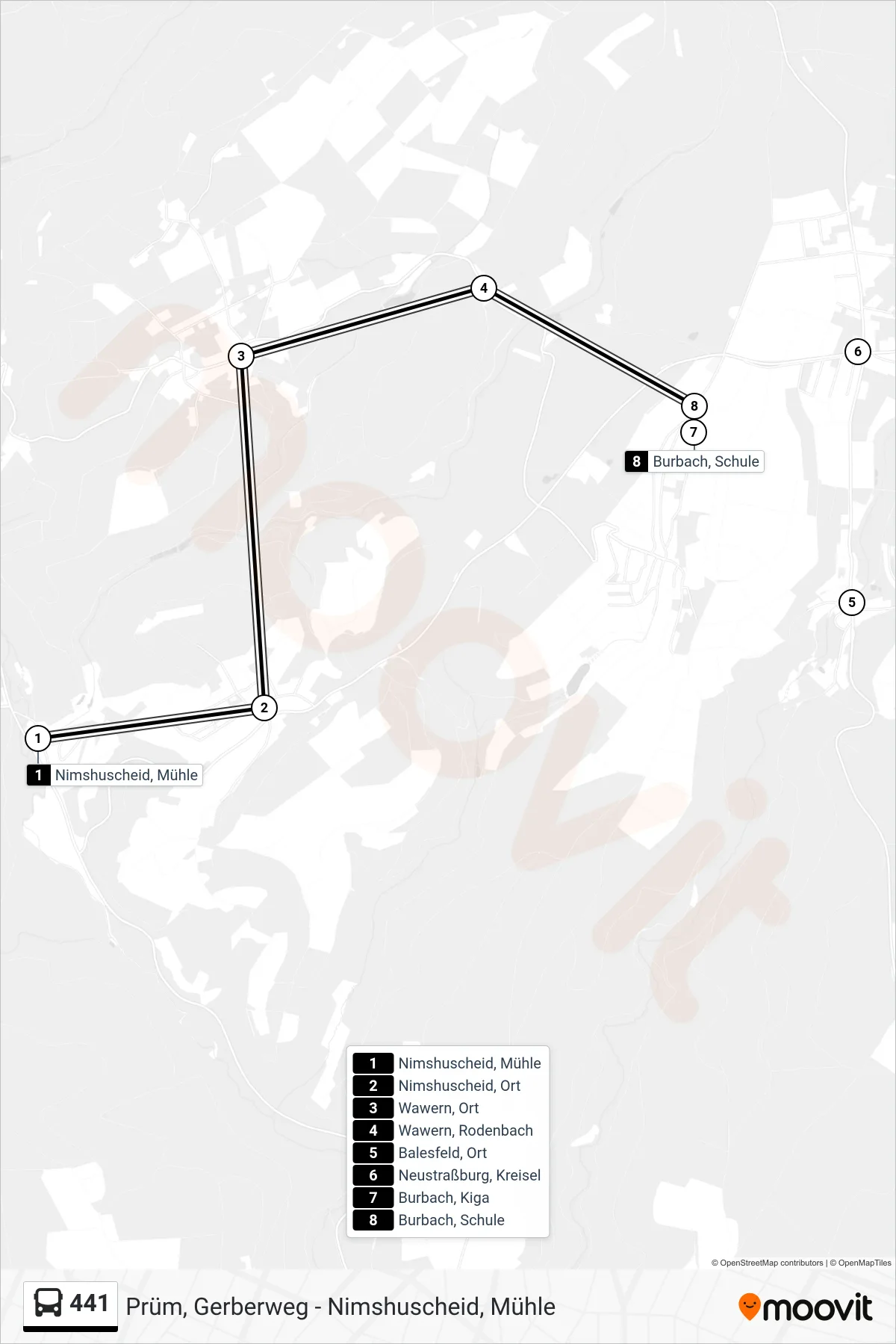 441 bus Line (Burbach, Schule) route and stops on a map