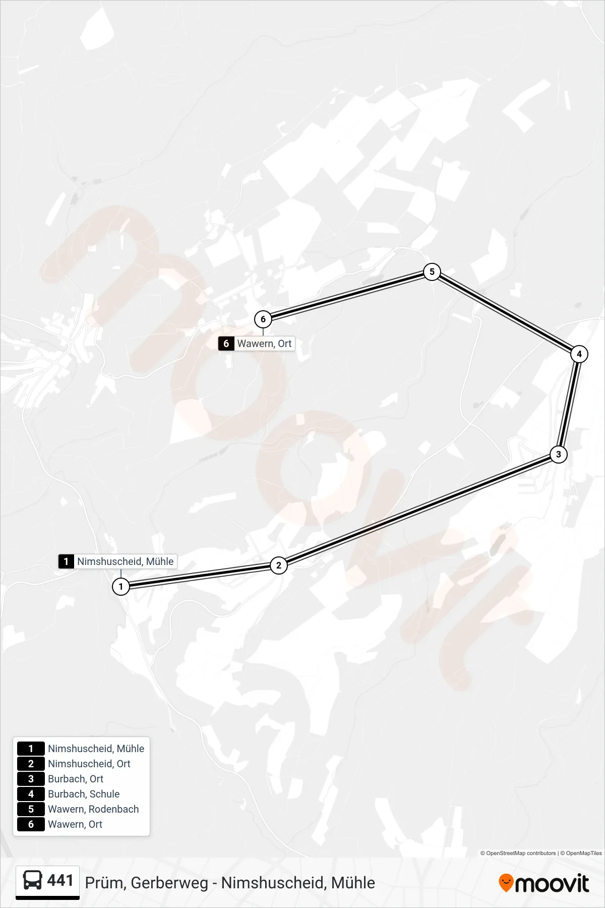 441 bus Line (Wawern, Ort) route and stops on a map