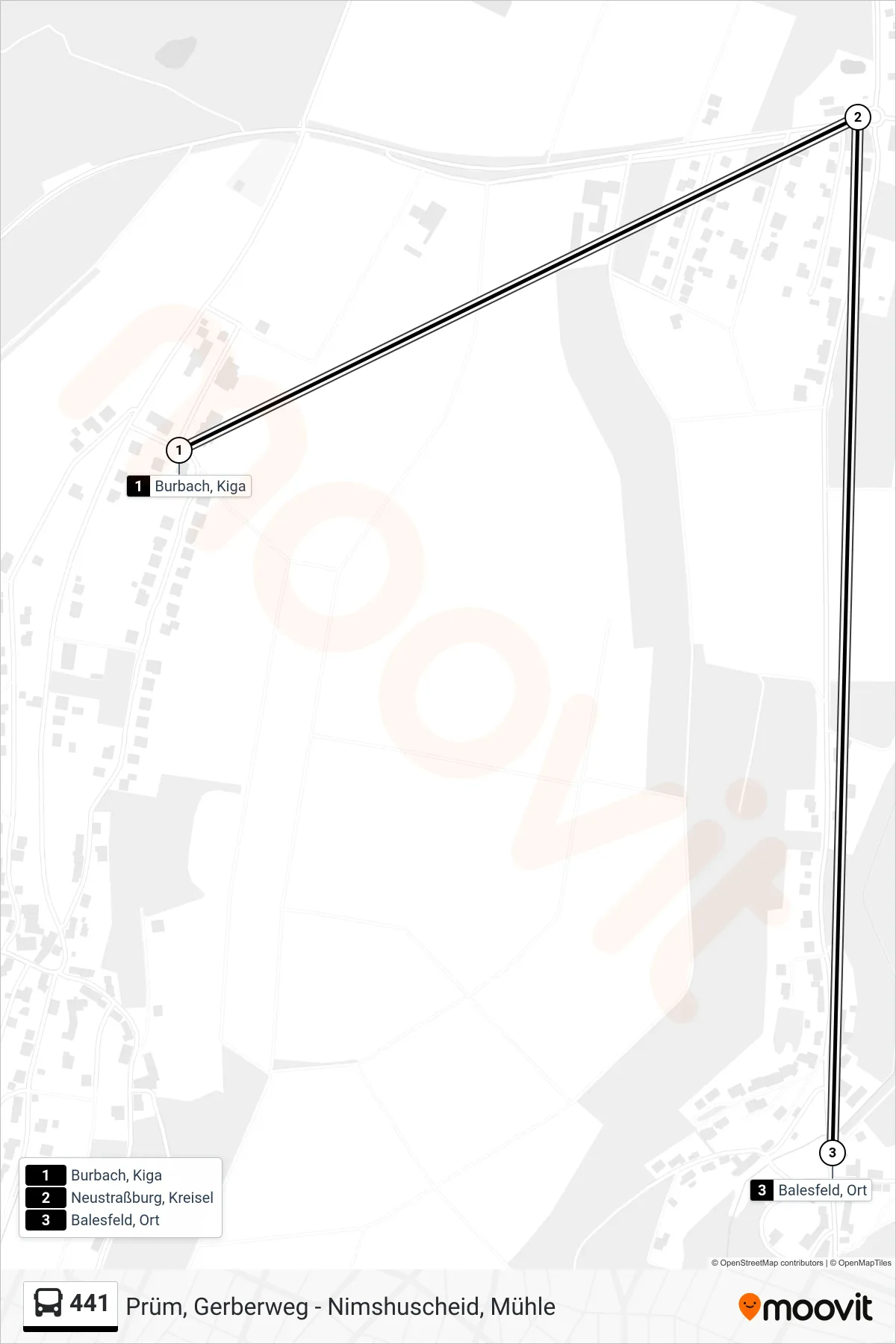 441 bus Line (Balesfeld, Ort) route and stops on a map