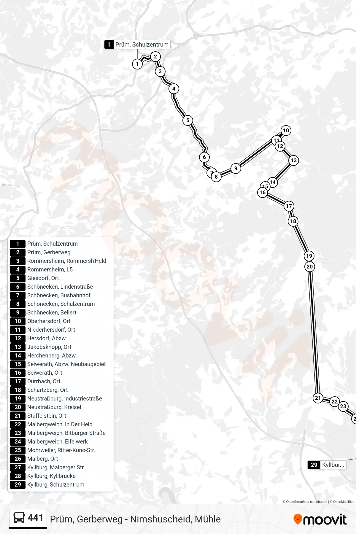 Linie 441 (Bus) Richtung Kyllburg, Schulzentrum: Route und Haltestellen auf der Karte