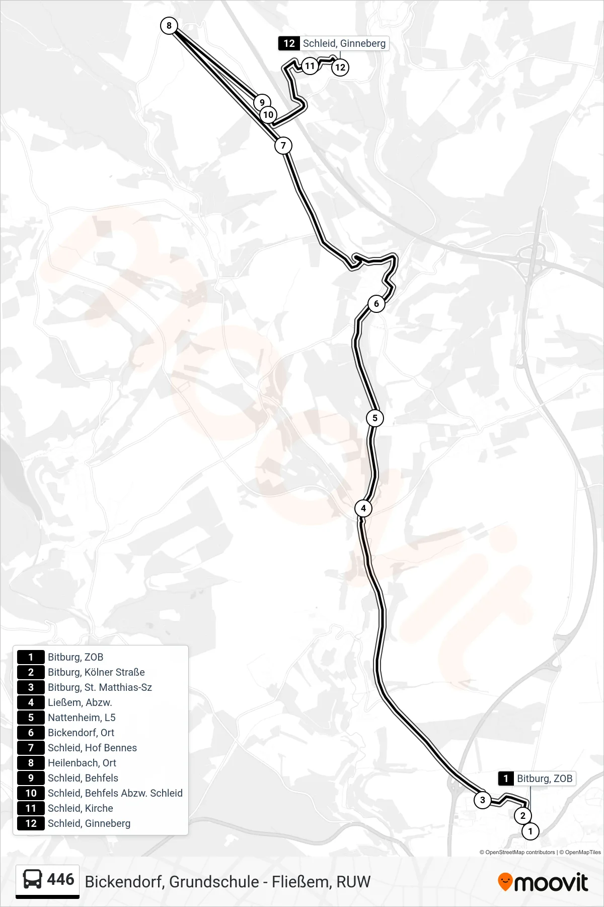 446 bus Line (Schleid, Ginneberg) route and stops on a map