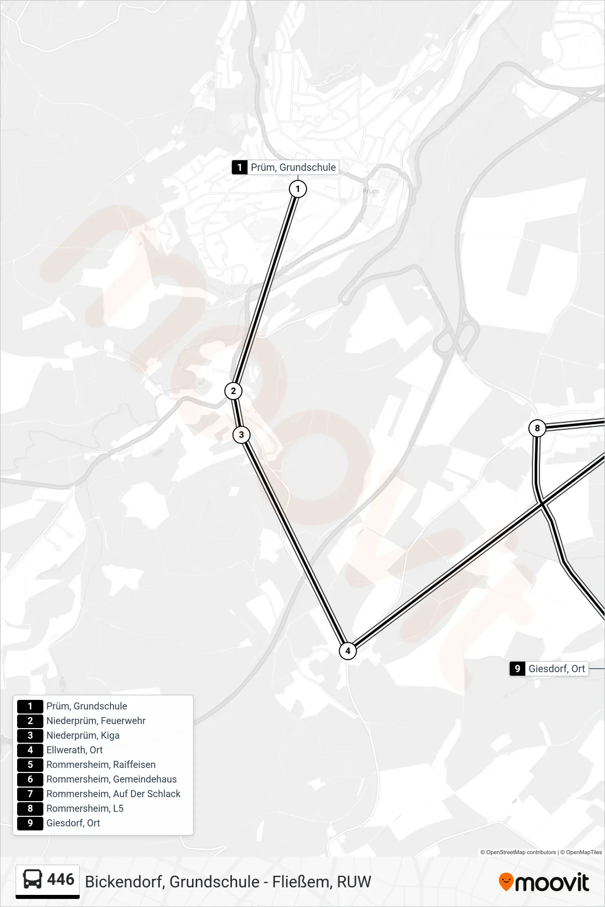 446 bus Line (Giesdorf, Ort) route and stops on a map