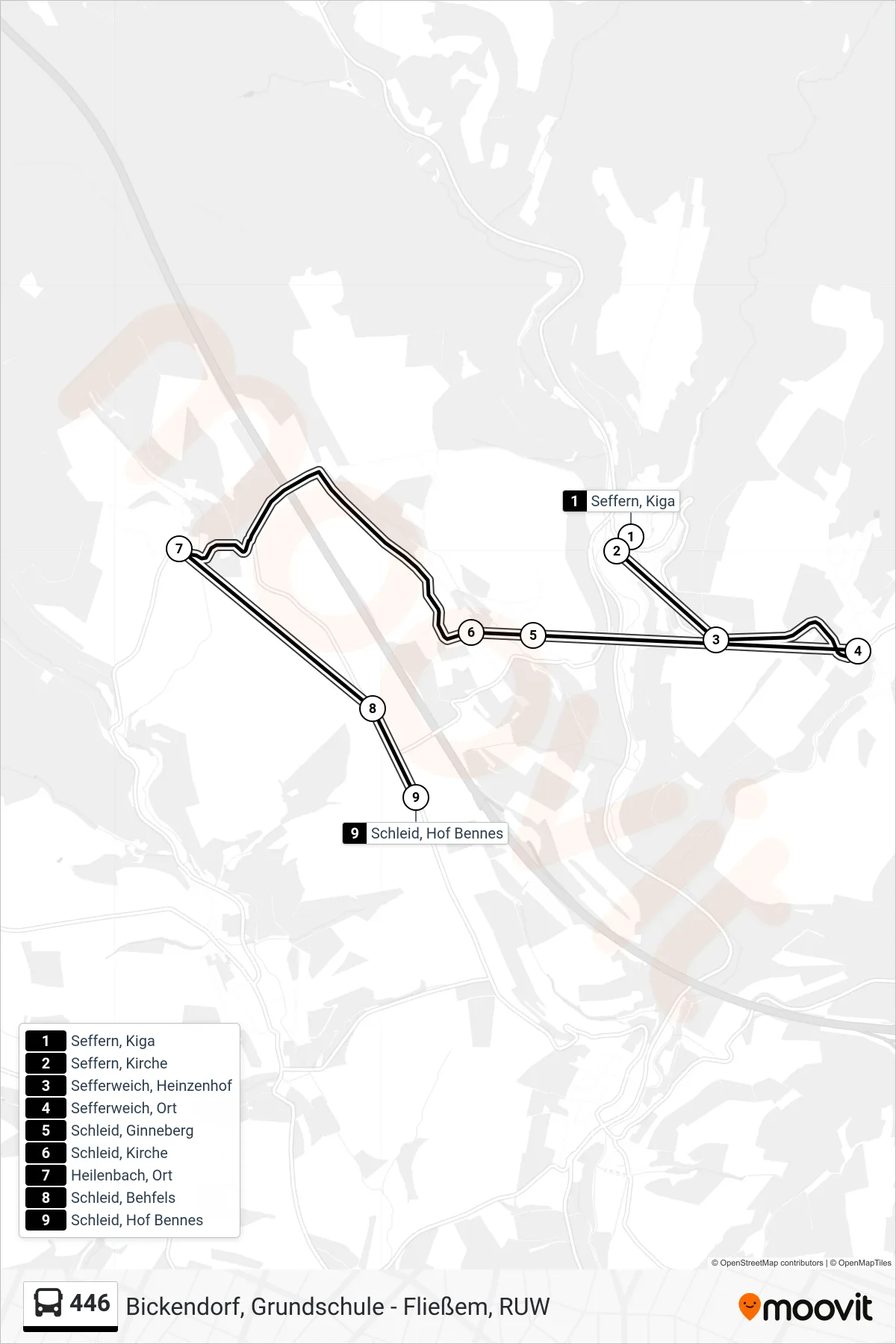 446 bus Line (Schleid, Hof Bennes) route and stops on a map
