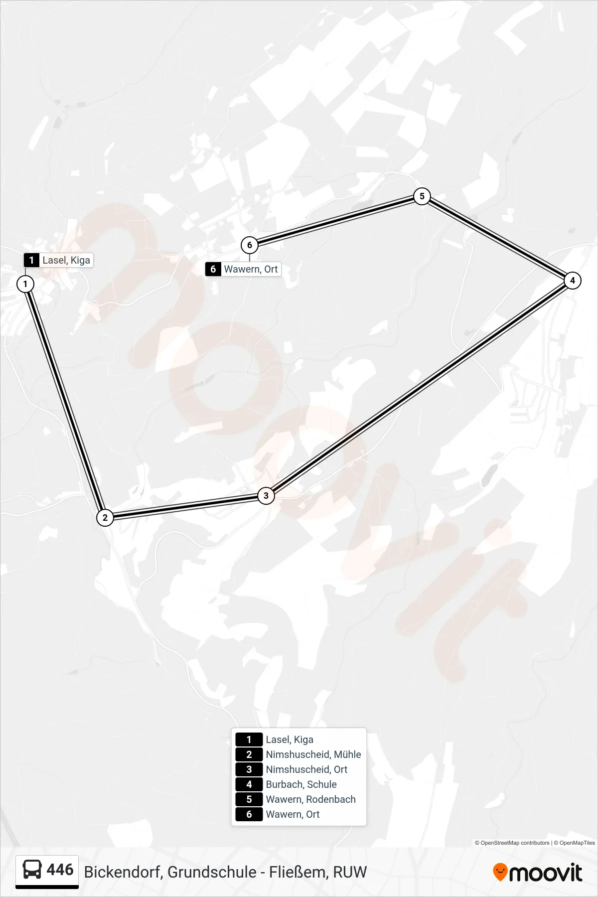 446 bus Line (Wawern, Ort) route and stops on a map