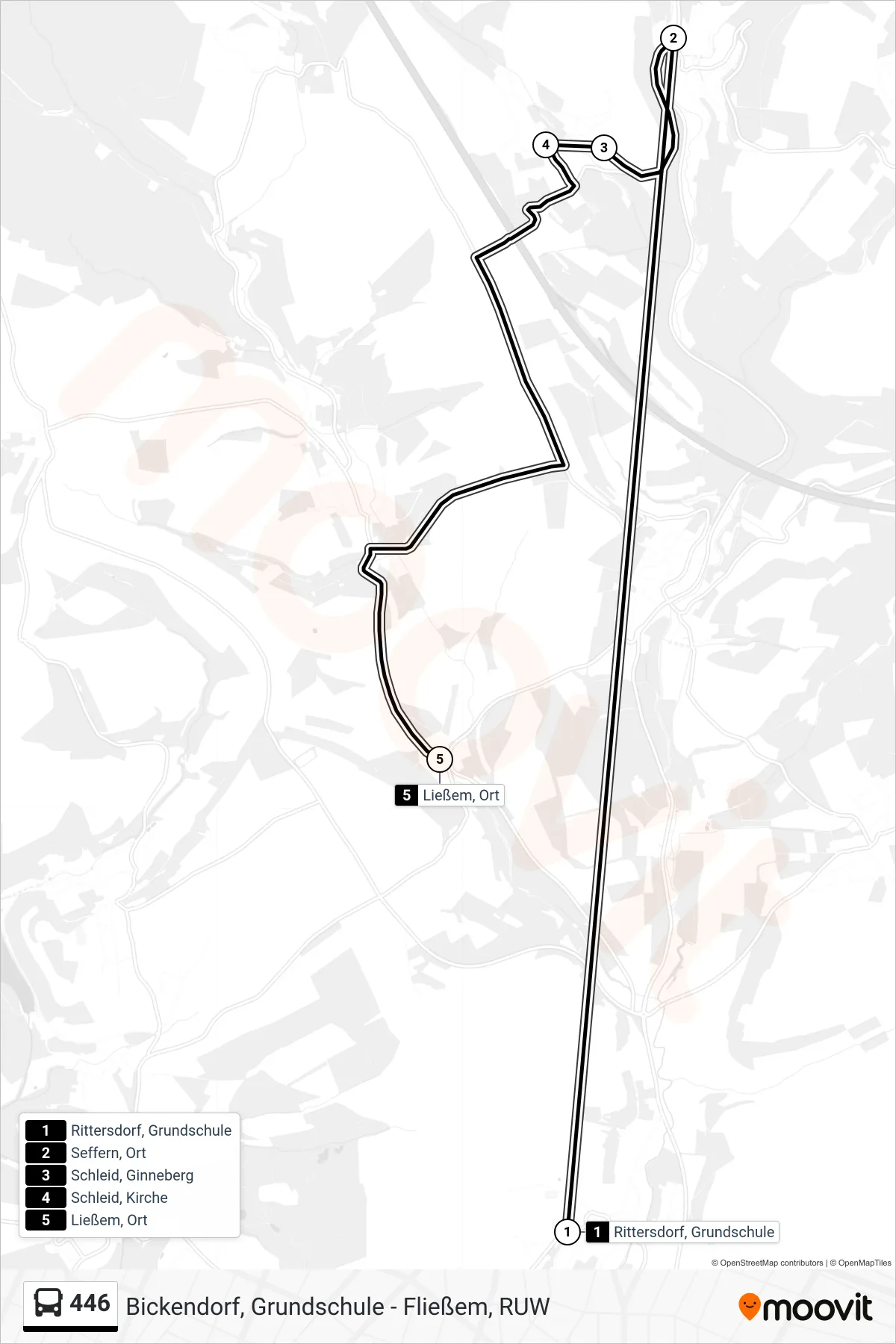446 bus Line (Ließem, Ort) route and stops on a map