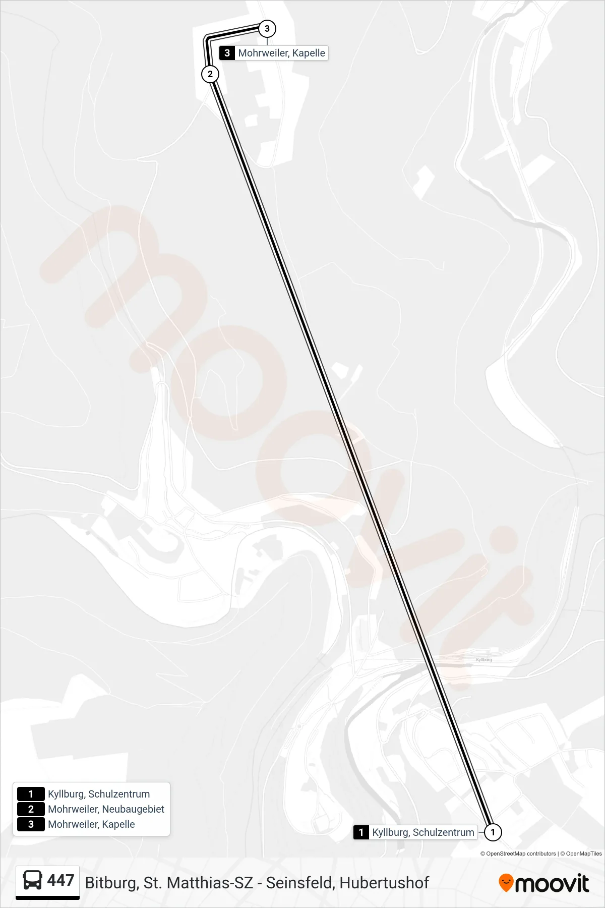 447 bus Line (Mohrweiler, Kapelle) route and stops on a map
